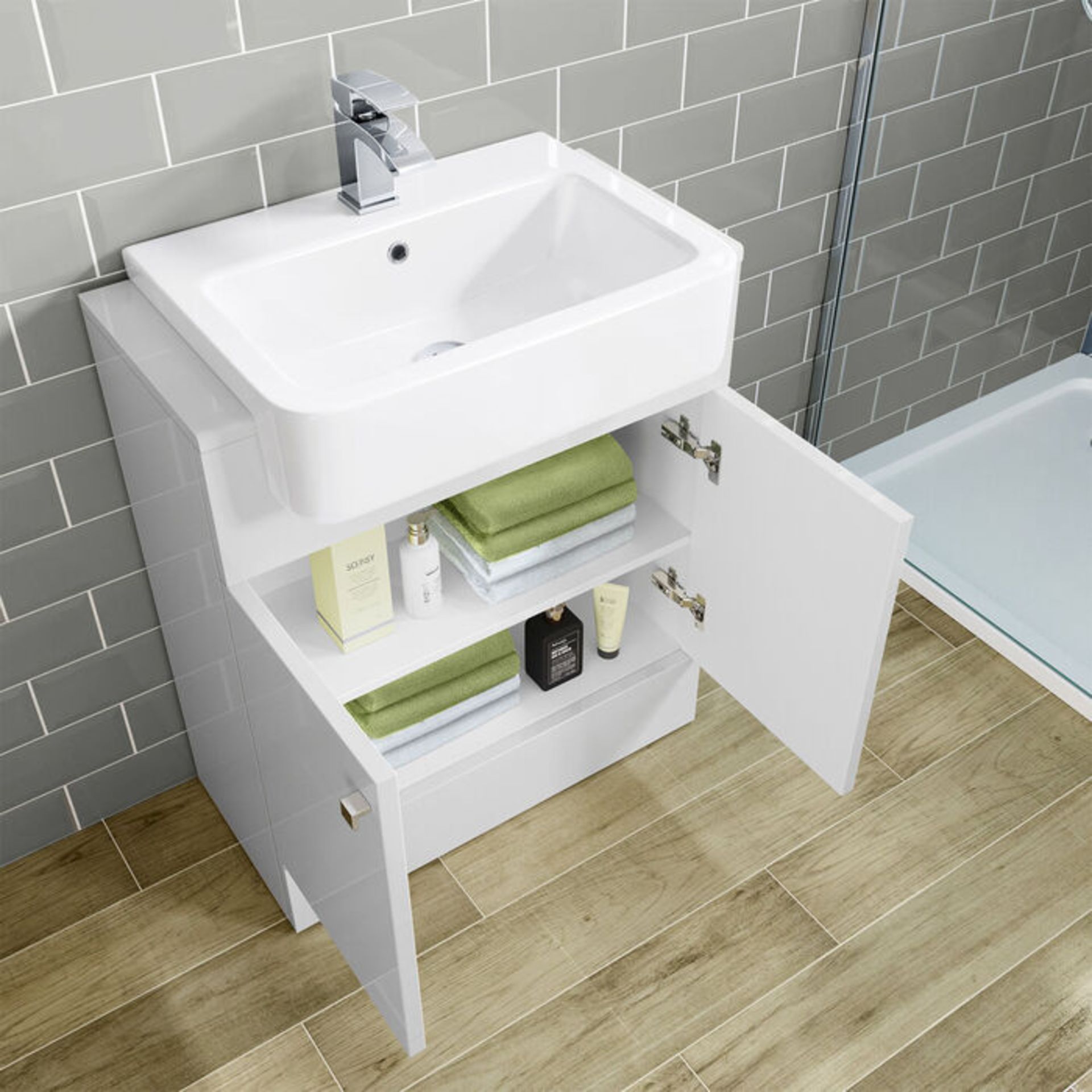 (DW7) 660mm Harper Gloss White Sink Vanity Unit - Floor Standing. RRP £499.99. Comes complete... - Image 2 of 4