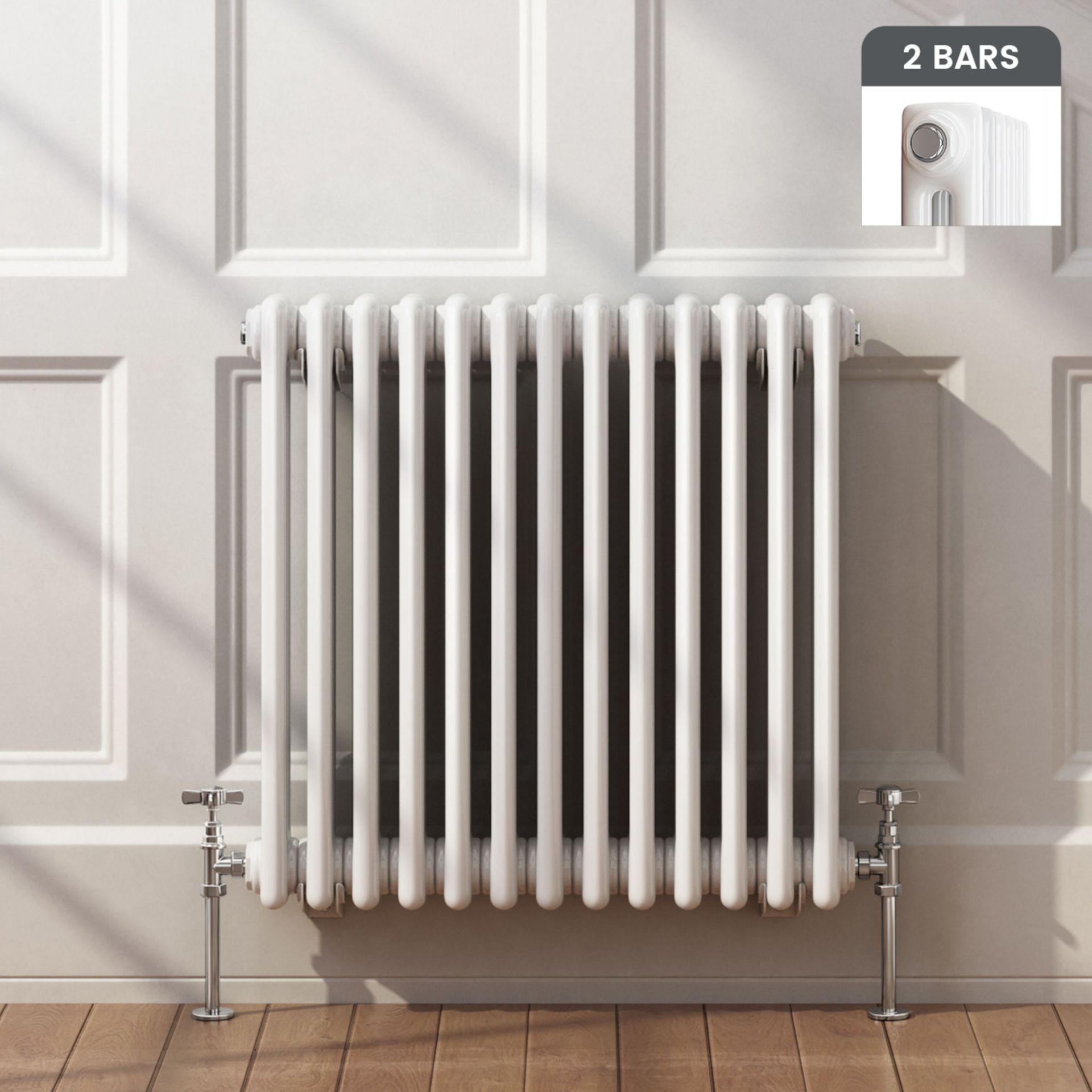 600x608mm White Double Panel Horizontal Colosseum Traditional Radiator. RRP £395.99. Made from low - Image 3 of 9