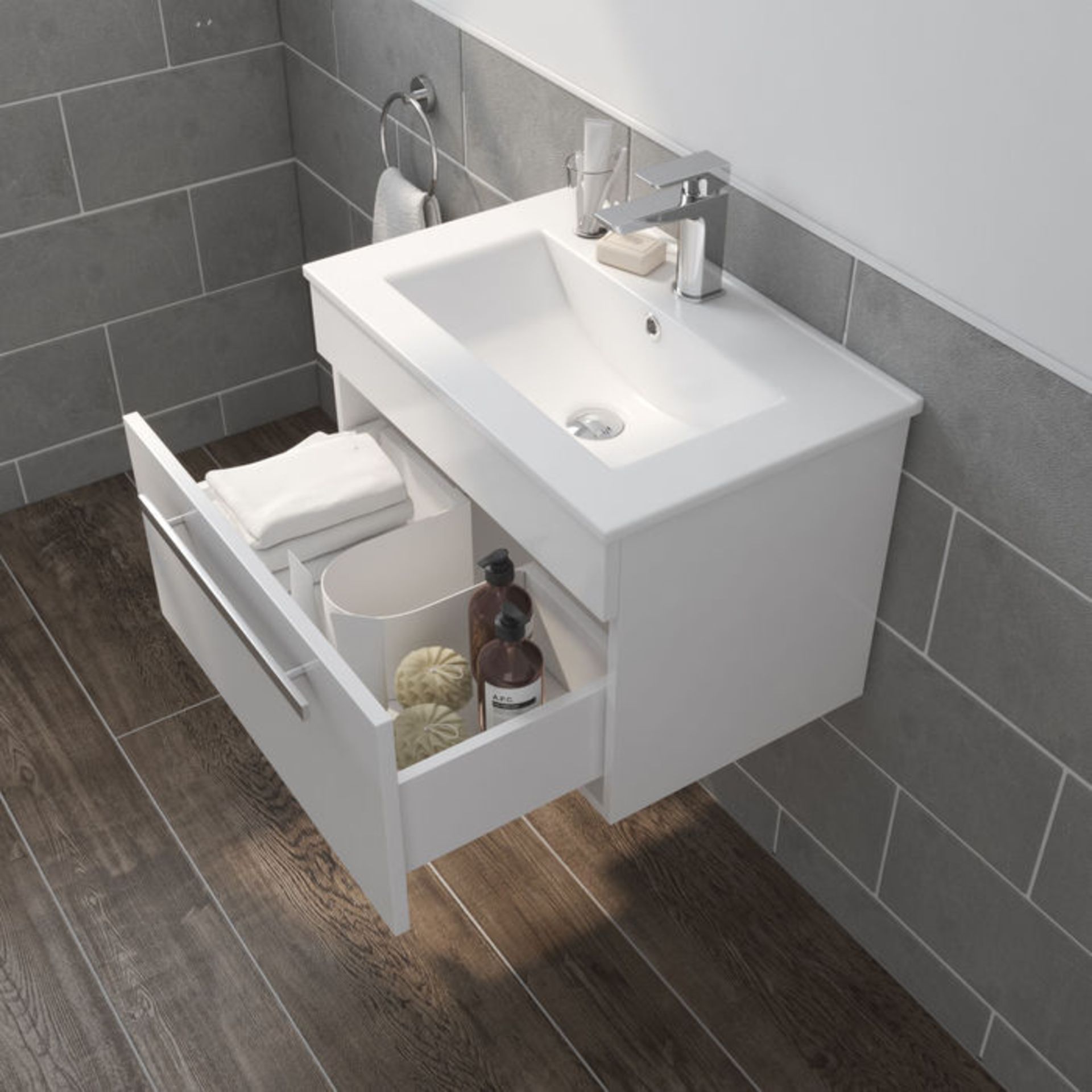 (DW42) 600mm Avon High Gloss White Sink Cabinet - Wall Hung. RRP £499.99. Comes complete with ... - Image 2 of 4