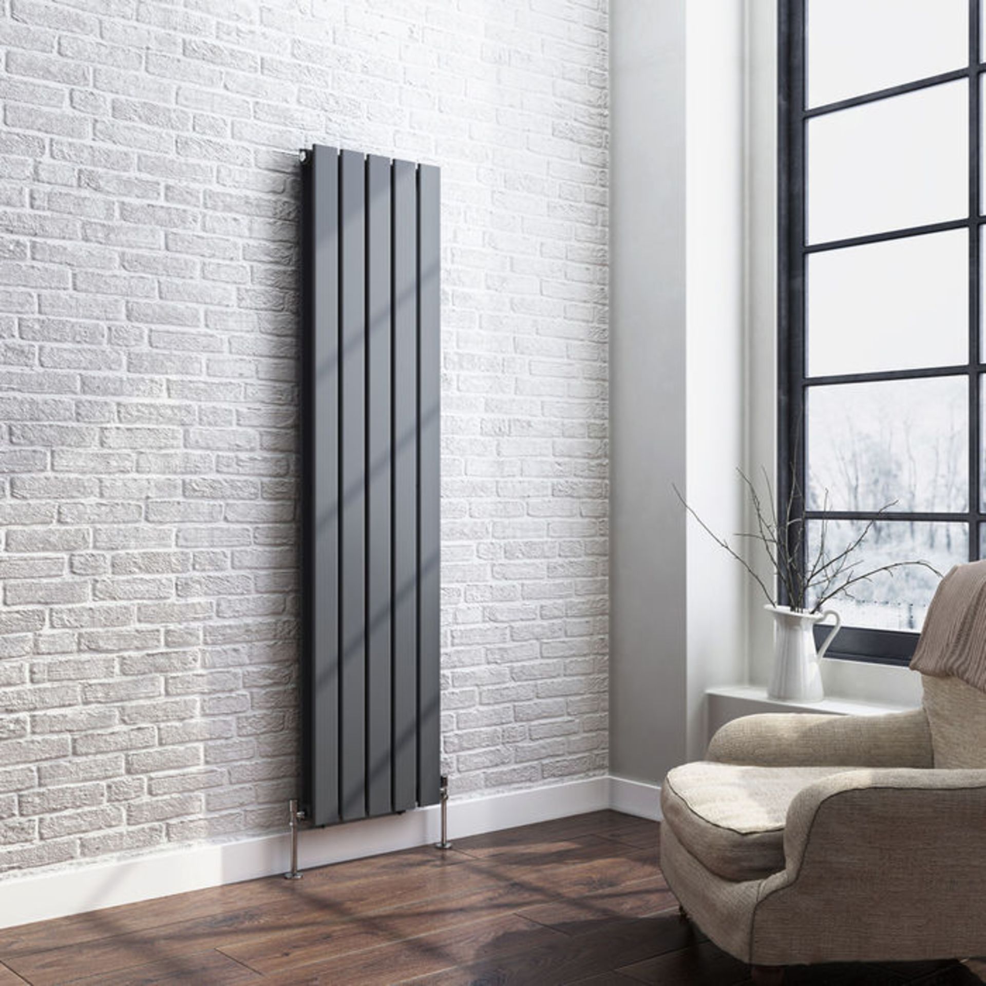 1600x360mm Anthracite Double Flat Panel Vertical Radiator. RRP £431.99. Made with low carbon - Image 3 of 6