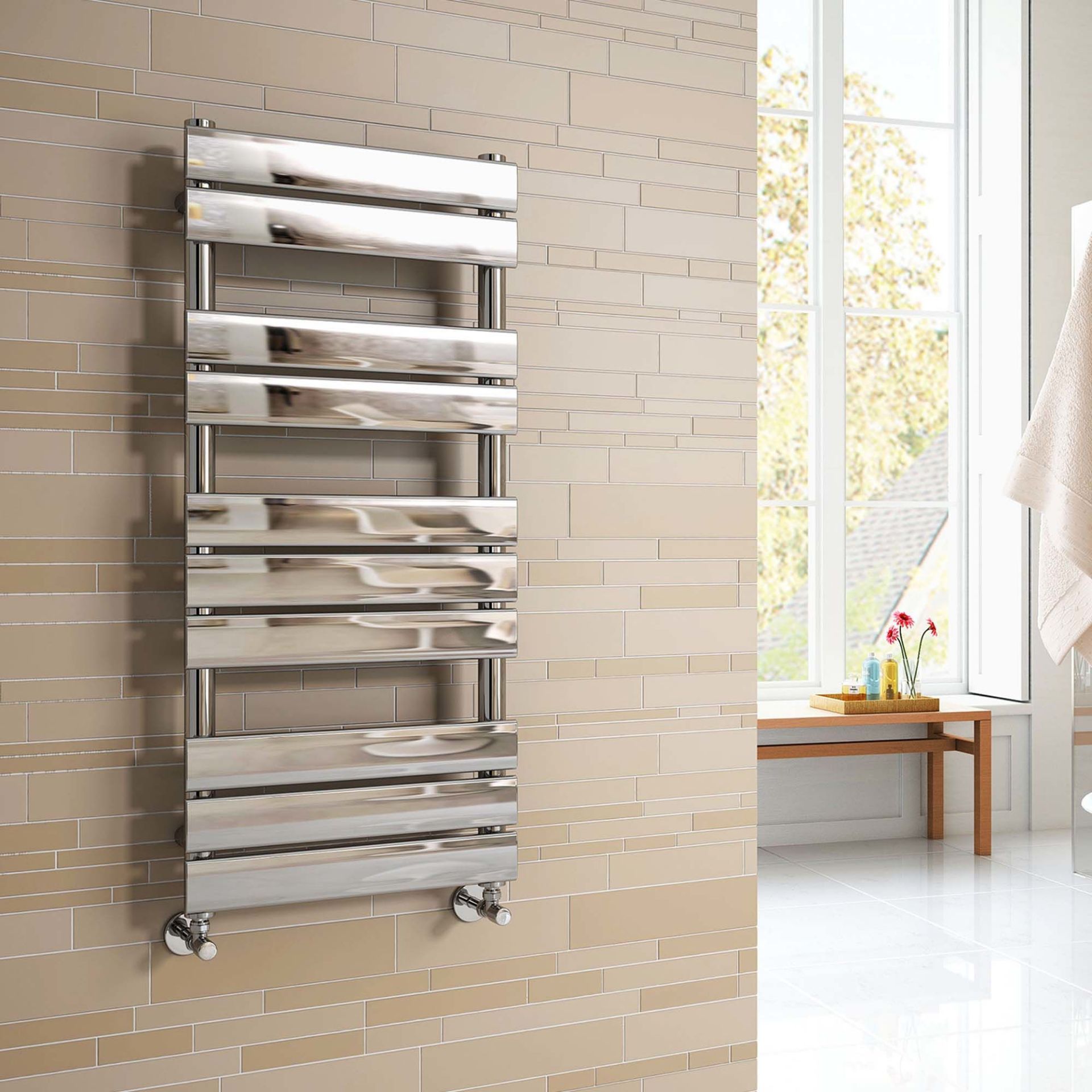 (LL119) 700x400mm Chrome Flat Panel Ladder Towel Radiator. RRP £229.99. We use low carbon steel of