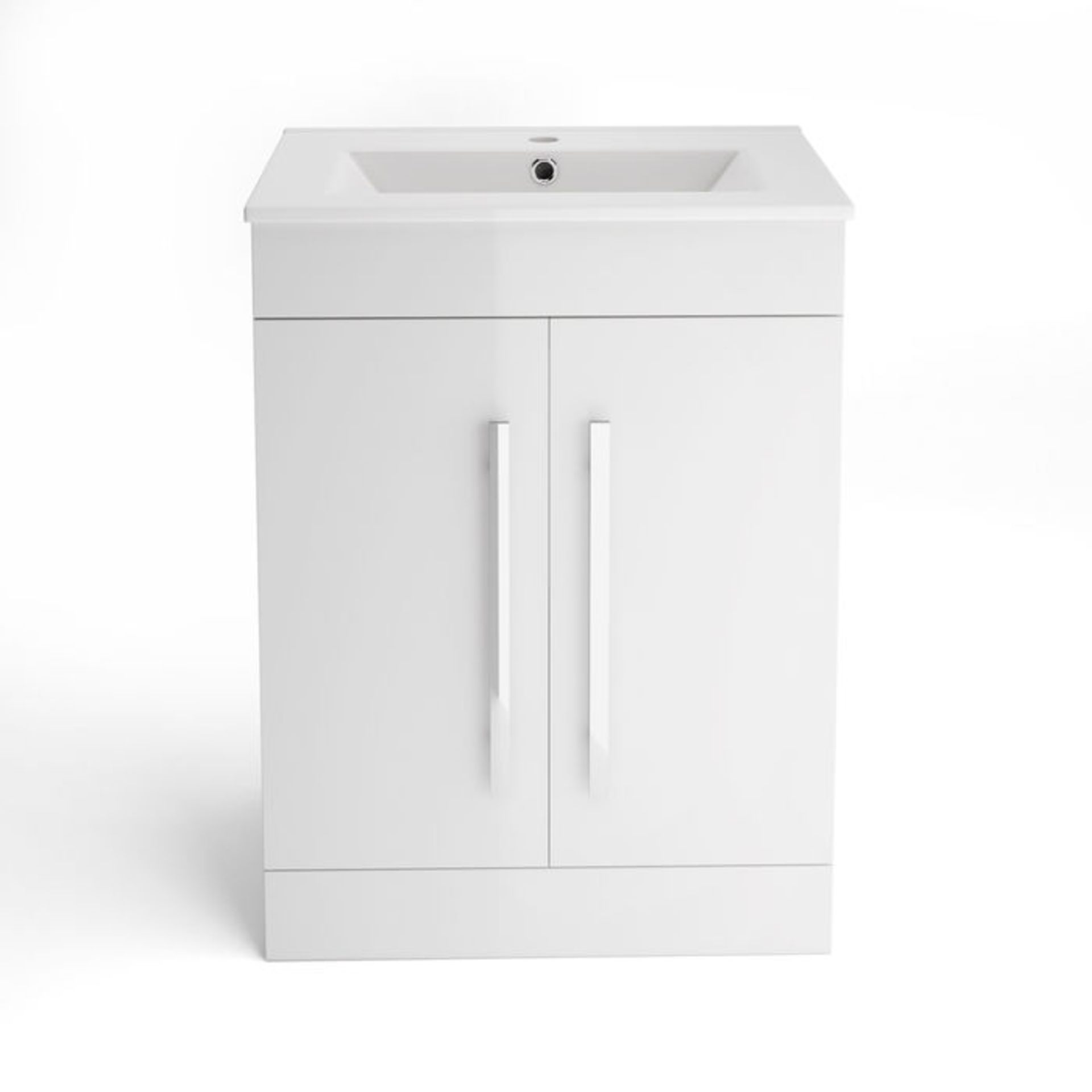 (LL22) 600mm Avon High Gloss White Sink Cabinet - Floor Standing. RRP £139.99. Rectangular floor - Image 3 of 4