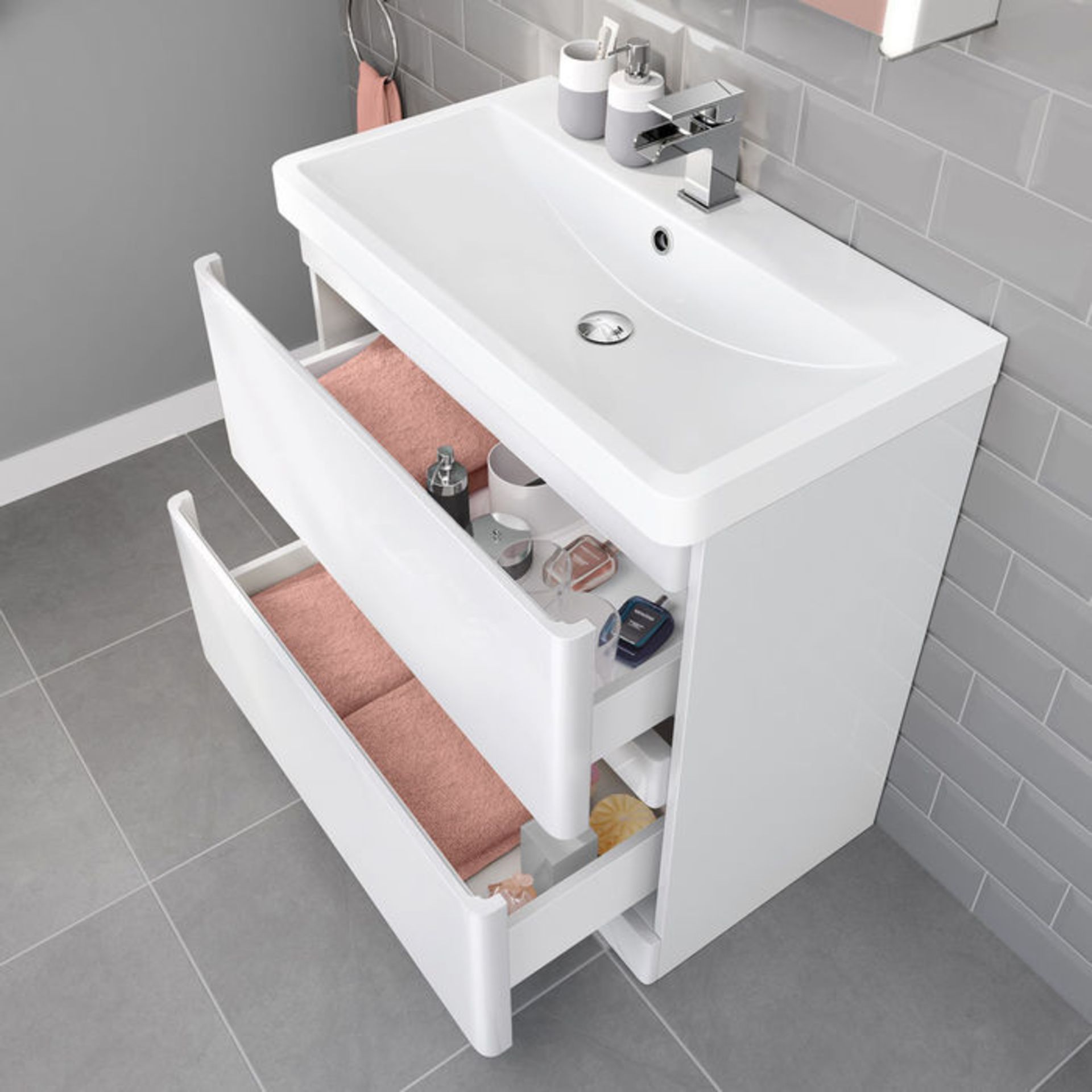 (A23) 800mm Denver Gloss White Built In Sink Drawer Unit - Floor Standing. RRP £549.99. Comes ... - Image 2 of 4
