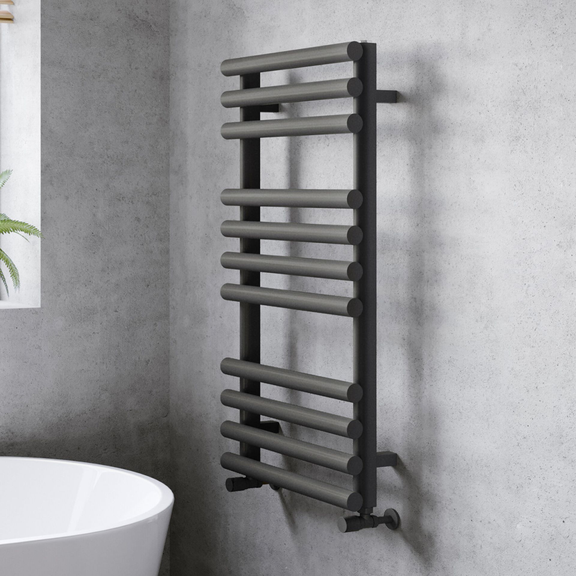 (EW122) 900 x 450mm Anthracite Bar On Bar Towel Rail Radiator. RRP £221.99. Constructed from