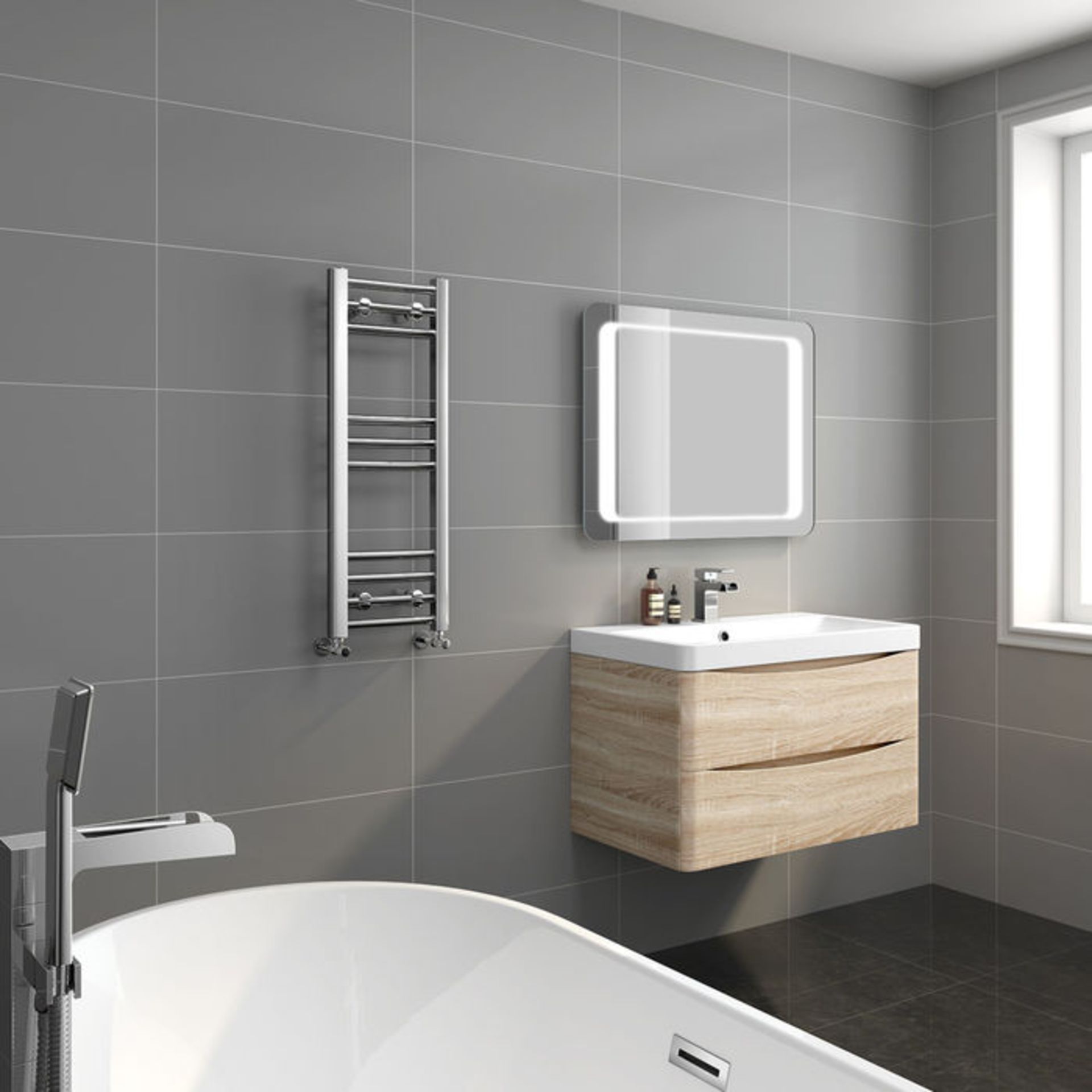 (EW16) 800x300mm - 20mm Tubes - Chrome Heated Straight Rail Ladder Towel Rail. RRP £207.00. Low - Image 2 of 3