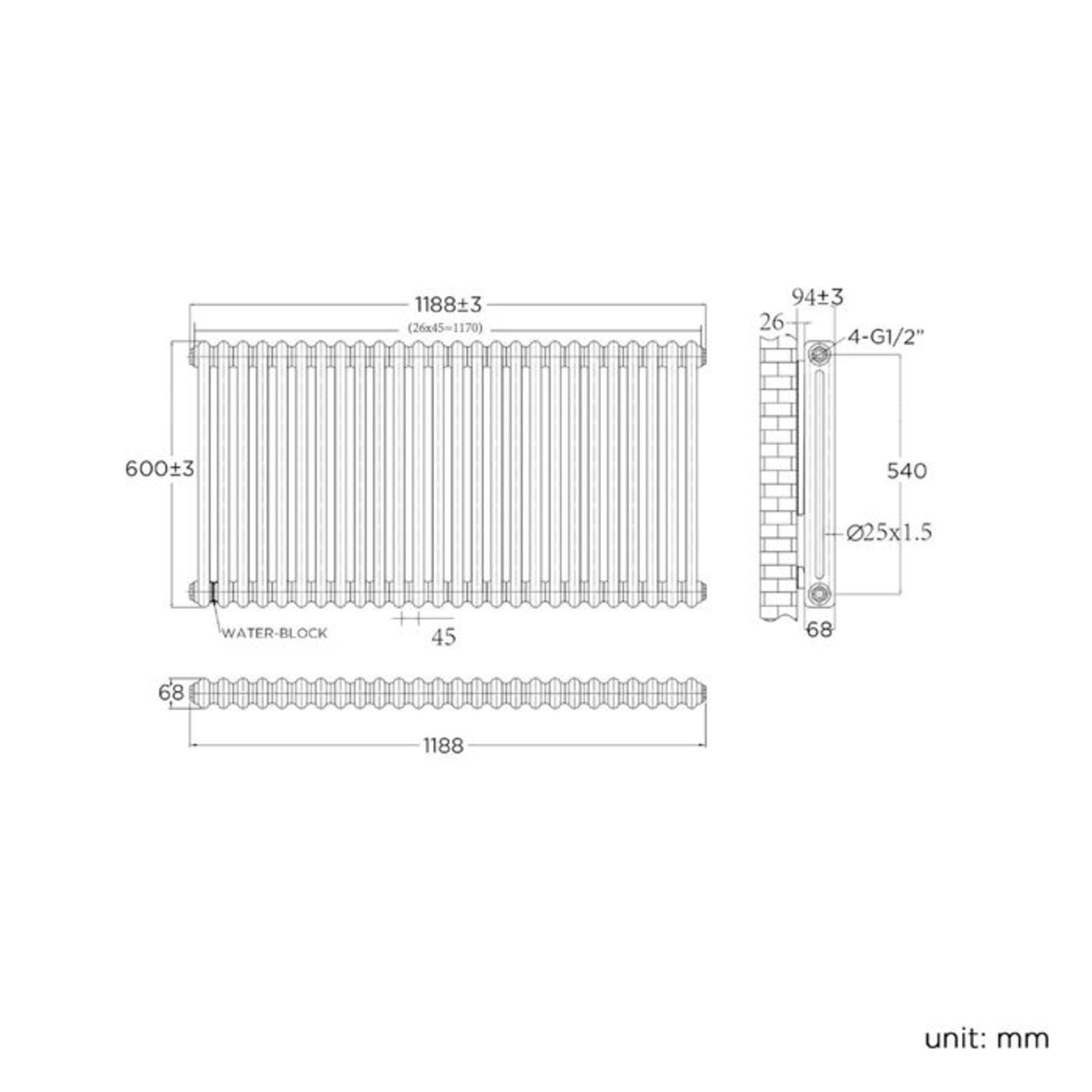 (MQ25) 600x1226mm Traditional White Double Panel Horizontal Column Radiator. RRP £541.99. Made... - Image 4 of 4