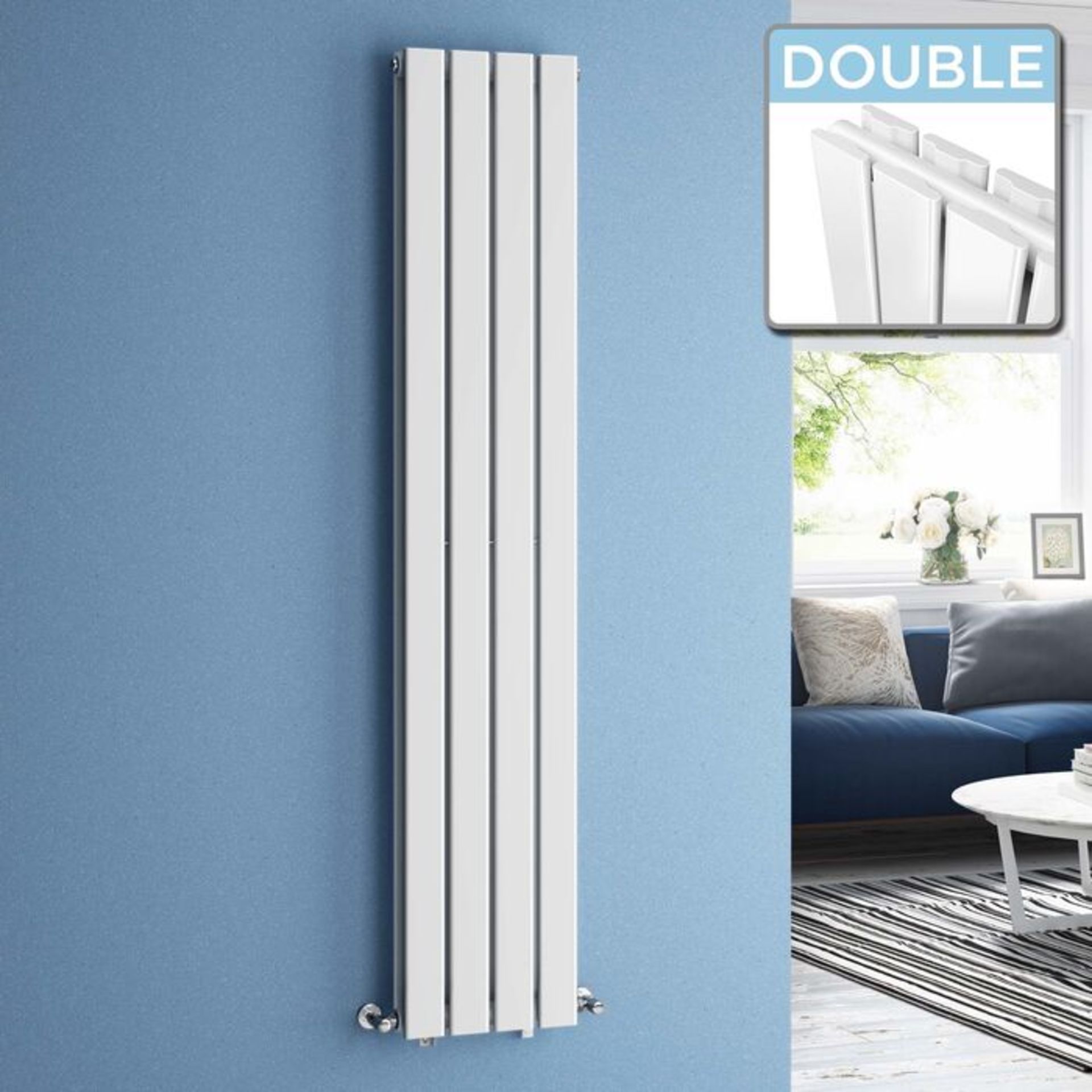 (MQ84) 1800x300mm Gloss White Double Flat Panel Vertical Radiator. RRP £276.99. Made with low... - Image 4 of 4