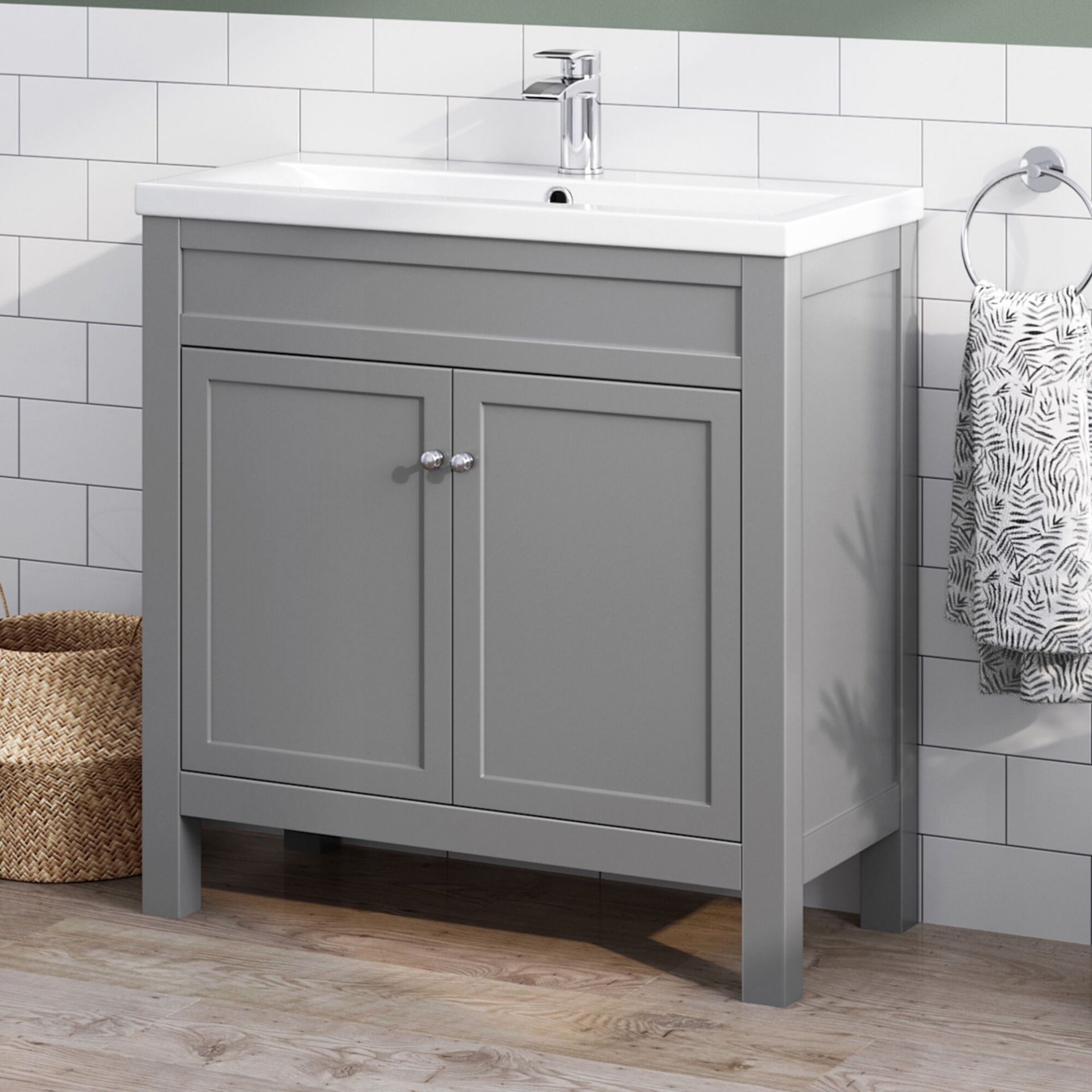 (MQ30) 800mm Melbourne Earl Grey Double Door Vanity Unit - Floor Standing. RRP £499.99. Comes ...