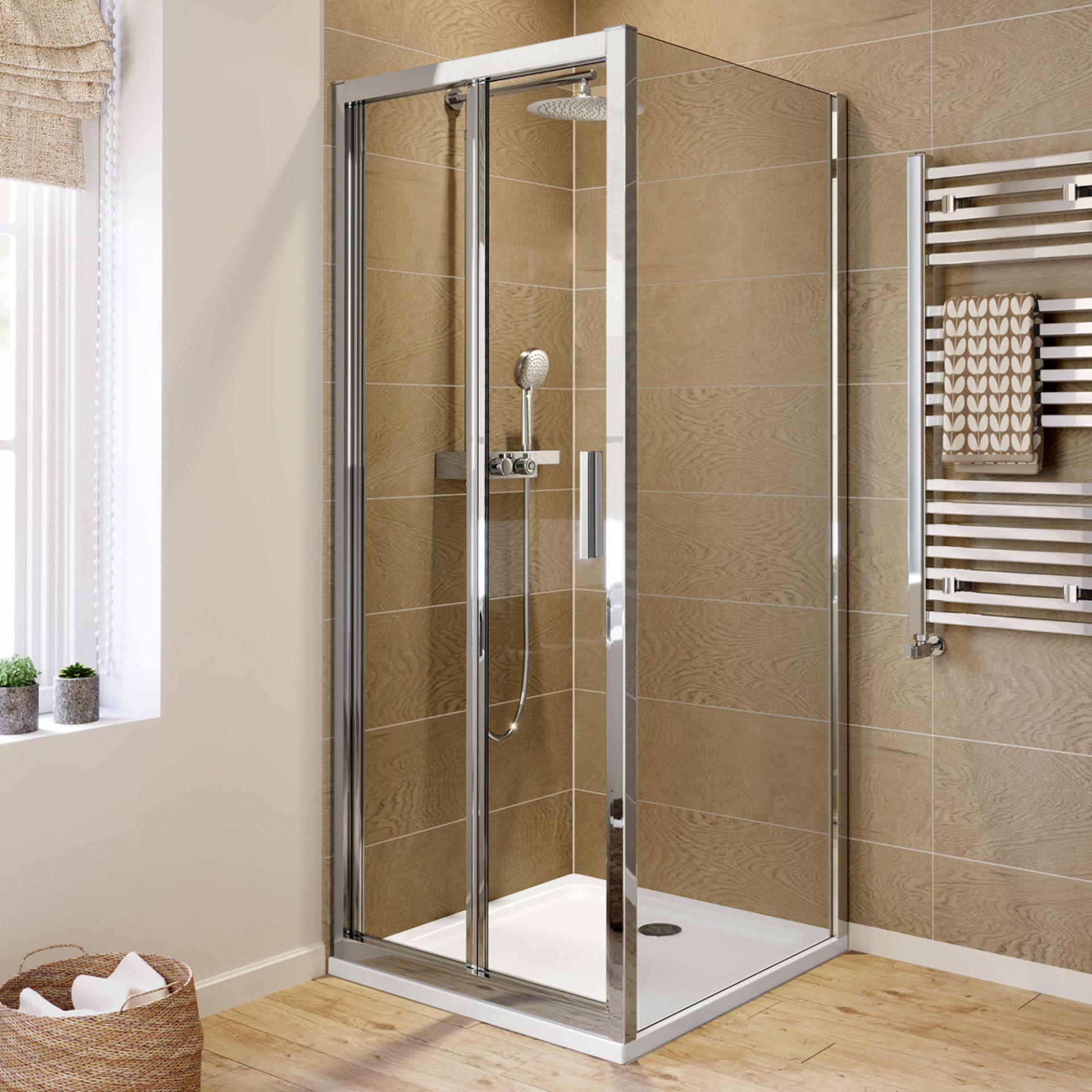 (MQ38) 900x900mm - 6mm - Elements EasyClean Bi Fold Door Shower Enclosure. RRP £343.99. 6mm Ea...