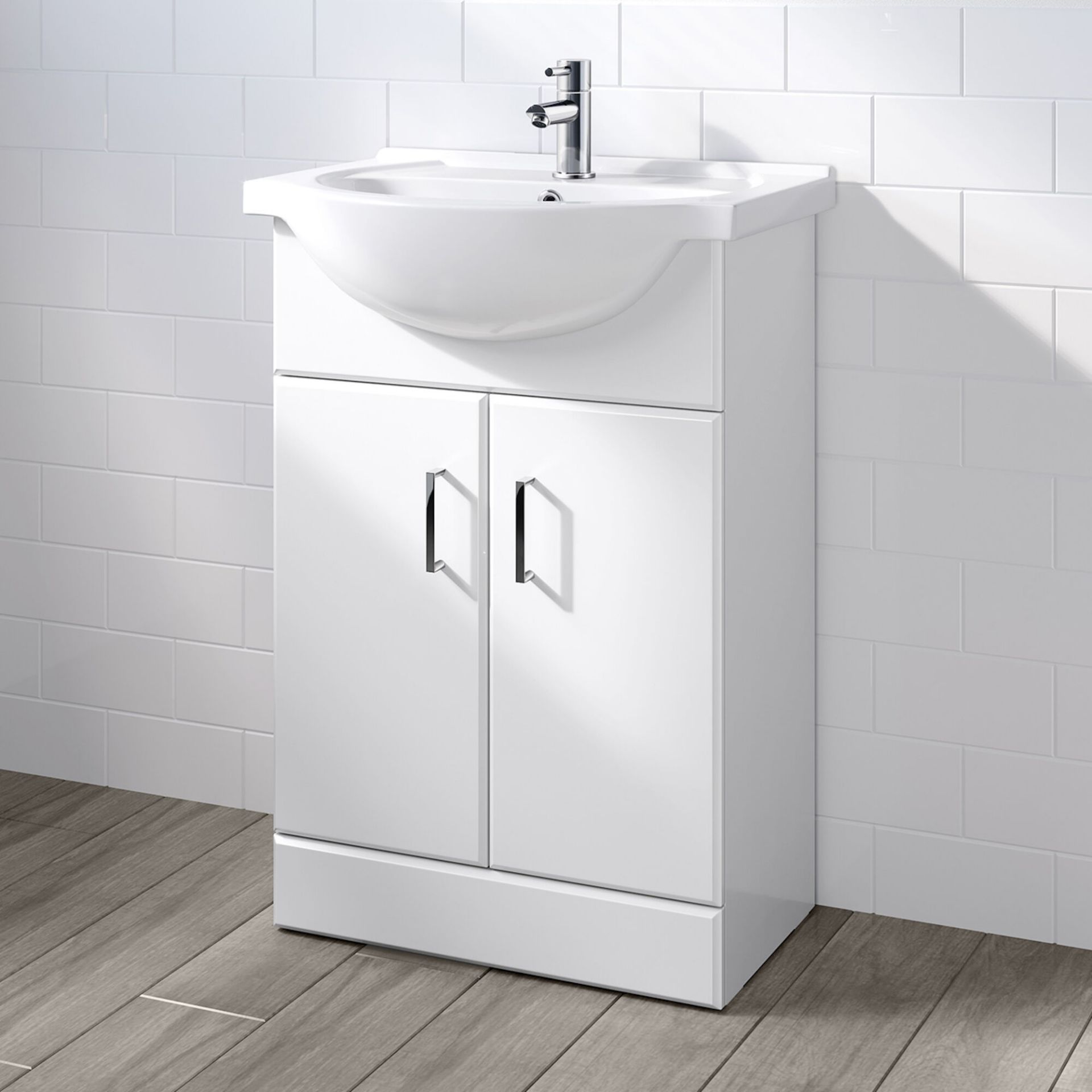 (JF102) 550x300mm Quartz Gloss White Built In Sink Cabinet. RRP £349.99. Comes complete with b...
