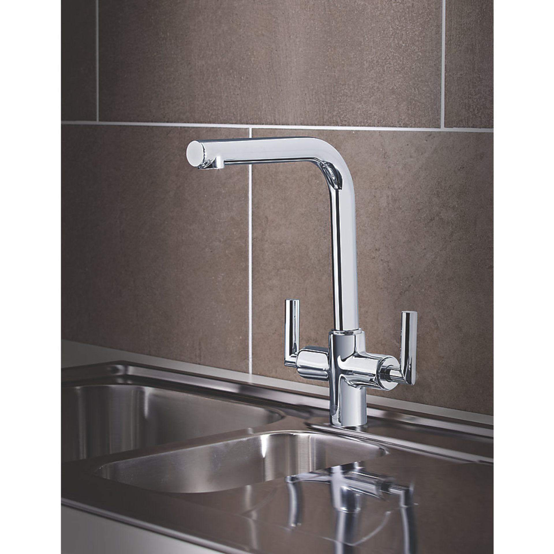 (LL103) Heritage Dolce Dual Lever Mono Mixer Tap Chrome. _ Turn Deck-Mounted with Swivel Spout - Image 3 of 3