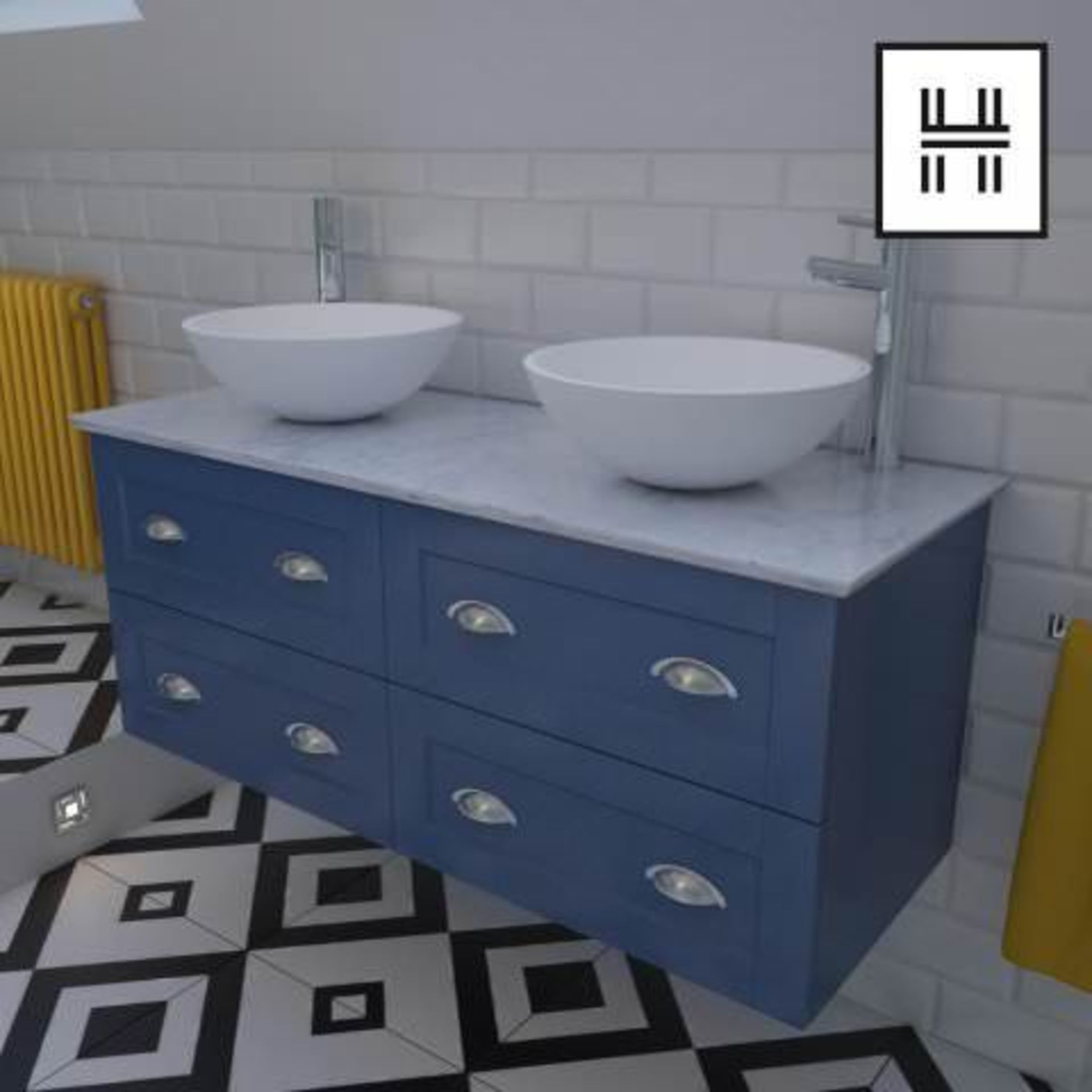 (MQ4) 1200mm Hattie Countertop Vanity Unit. Comes complete with only one basin. Marble effect c... - Image 2 of 5