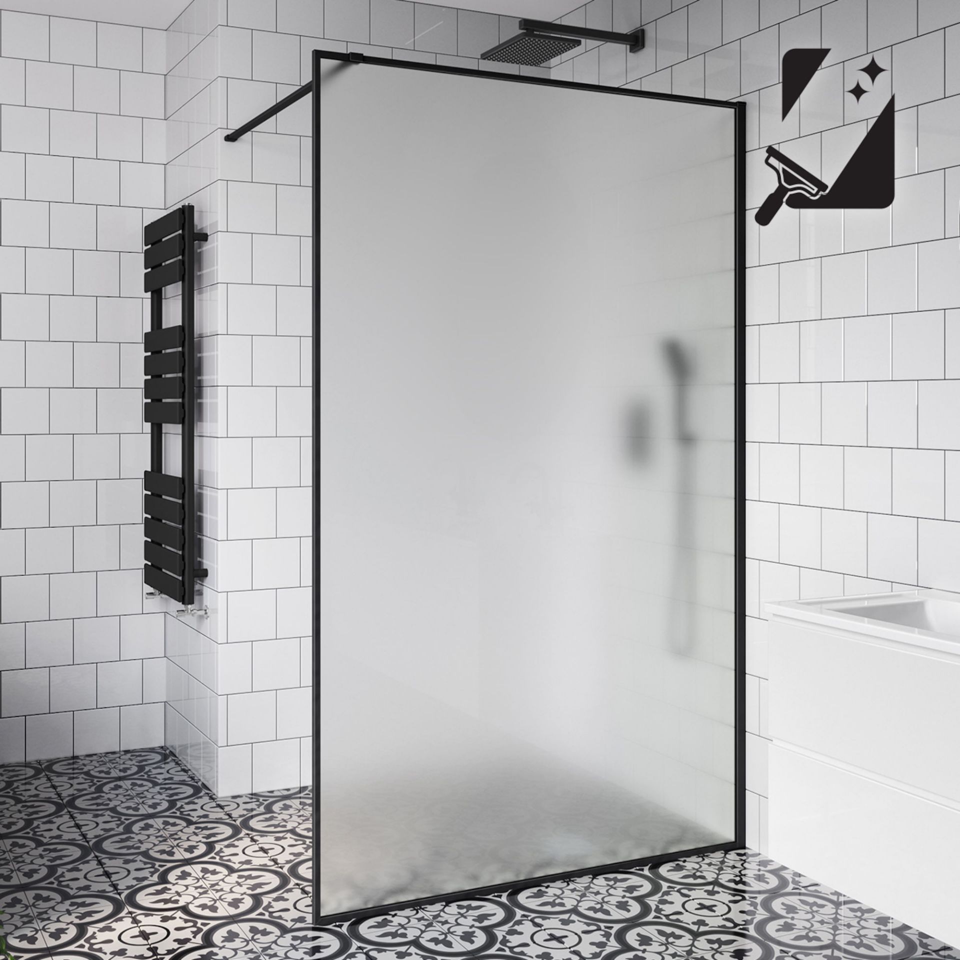 (MQ14) 1200mm- 10mm Black Frame Frosted Glass Shower Screen. RRP £499.99. Manufactured from 1...