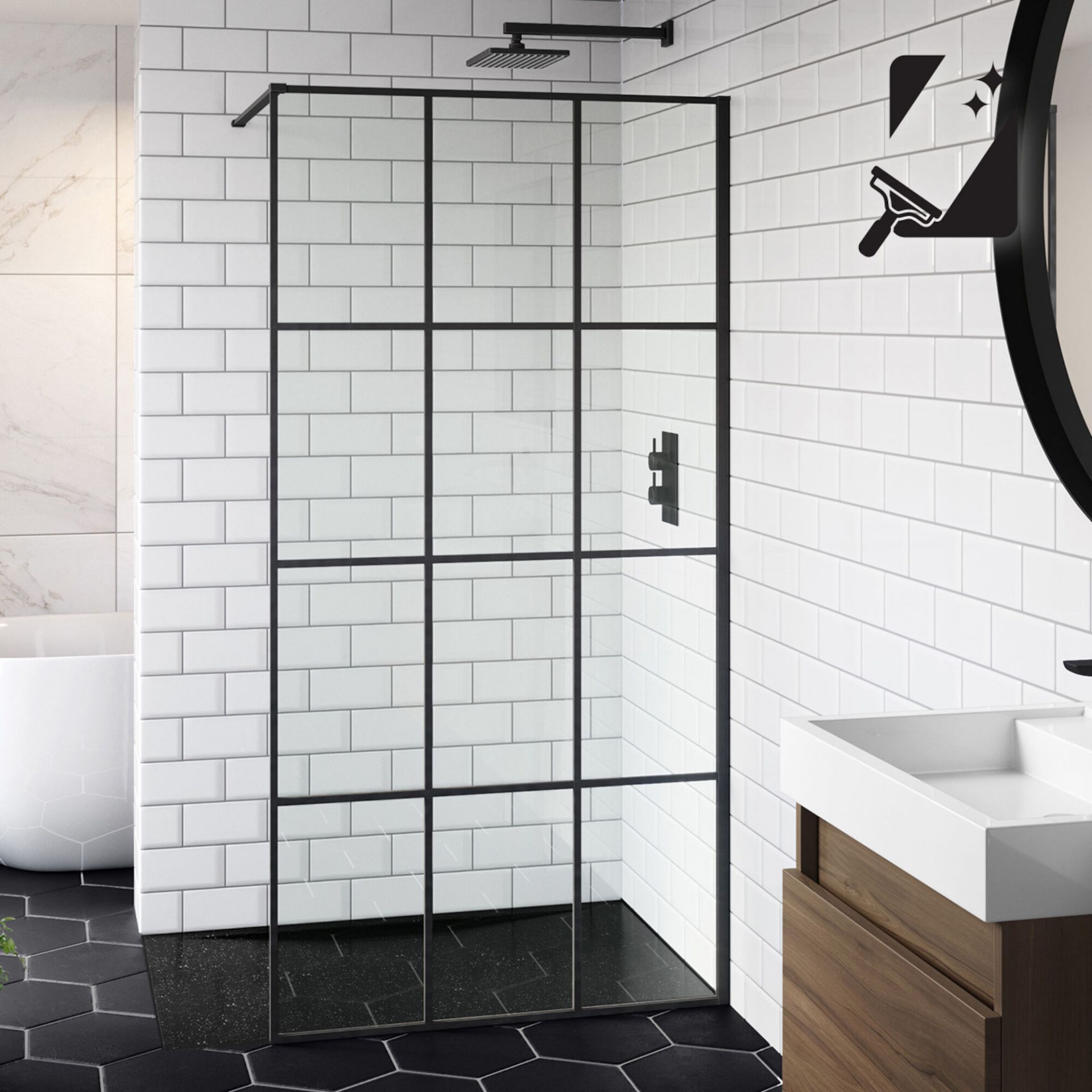 (MQ71) 1000mm - 8mm Designer Black Shoji Crittall Style Shower Screen. RRP £365.99. EasyClean ...