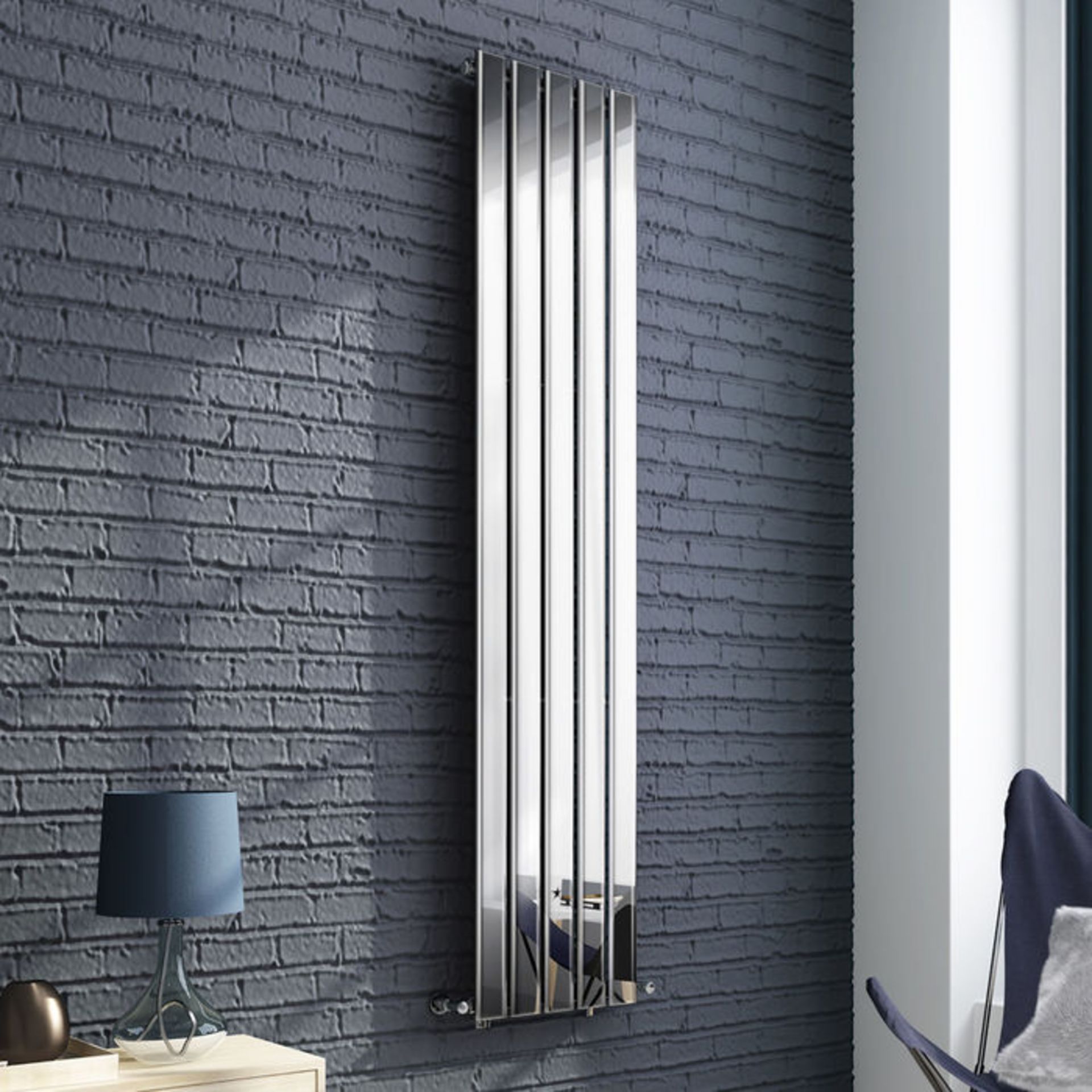 (MQ19) 1800x376mm Chrome Single Flat Panel Vertical Radiator. RRP £389.99. Made from low carbo... - Image 2 of 3