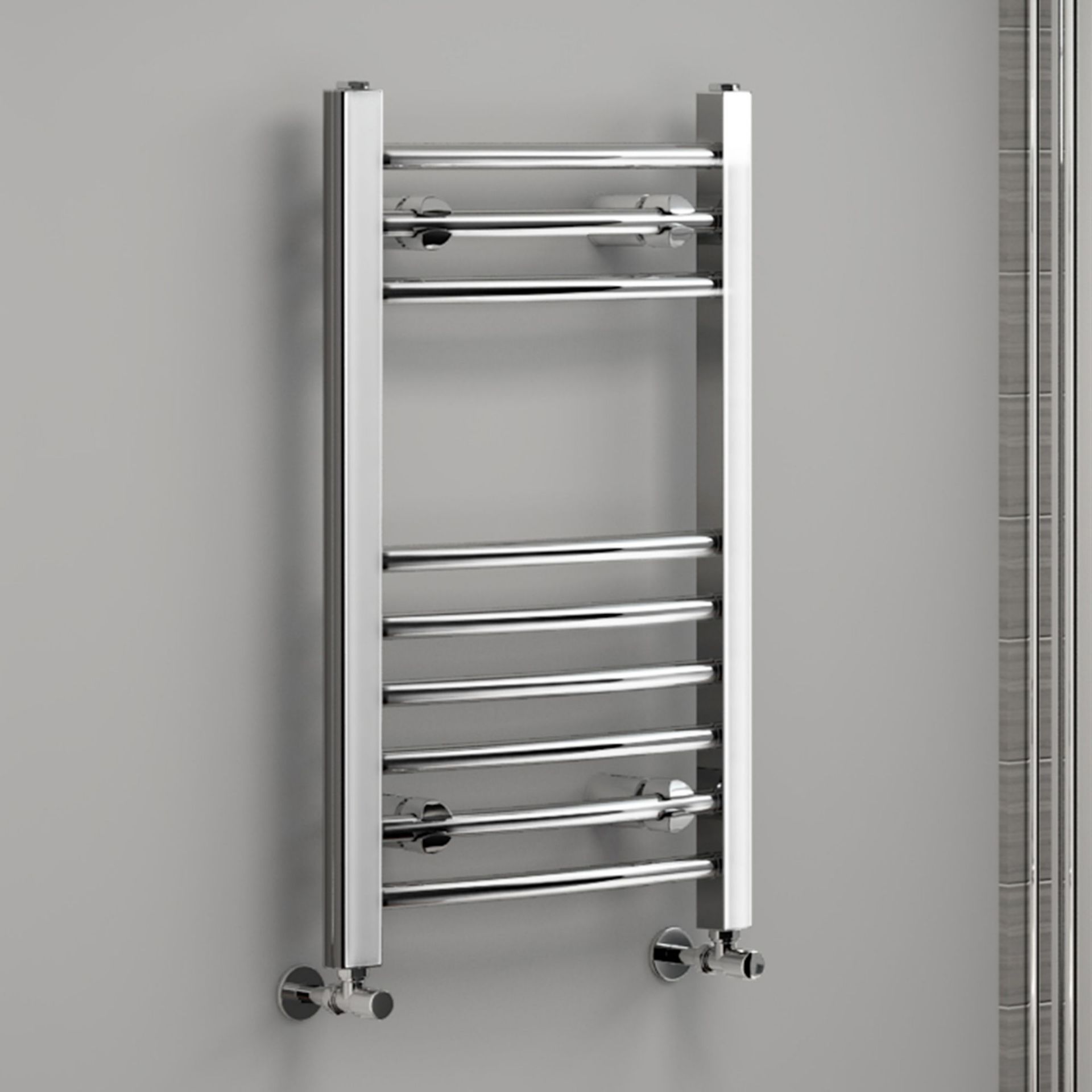 (MQ52) 650x400mm - 20mm Tubes - Chrome Curved Rail Ladder Towel Radiator. RRP £141.00. Made fr...