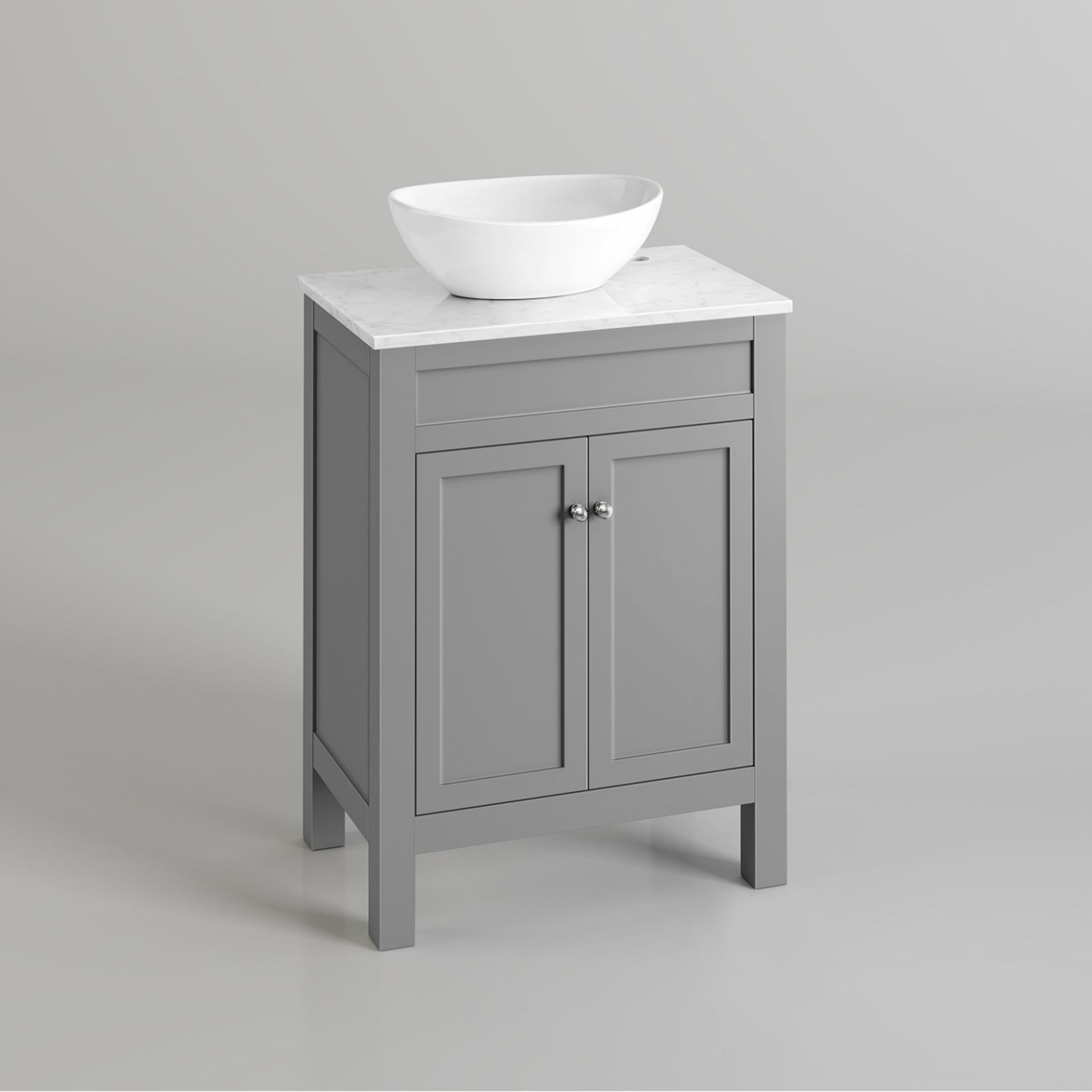 (MQ12) 600mm Melbourne Earl Grey Stone Countertop Unit & Camila Sink - Floor Standing. RRP £54...