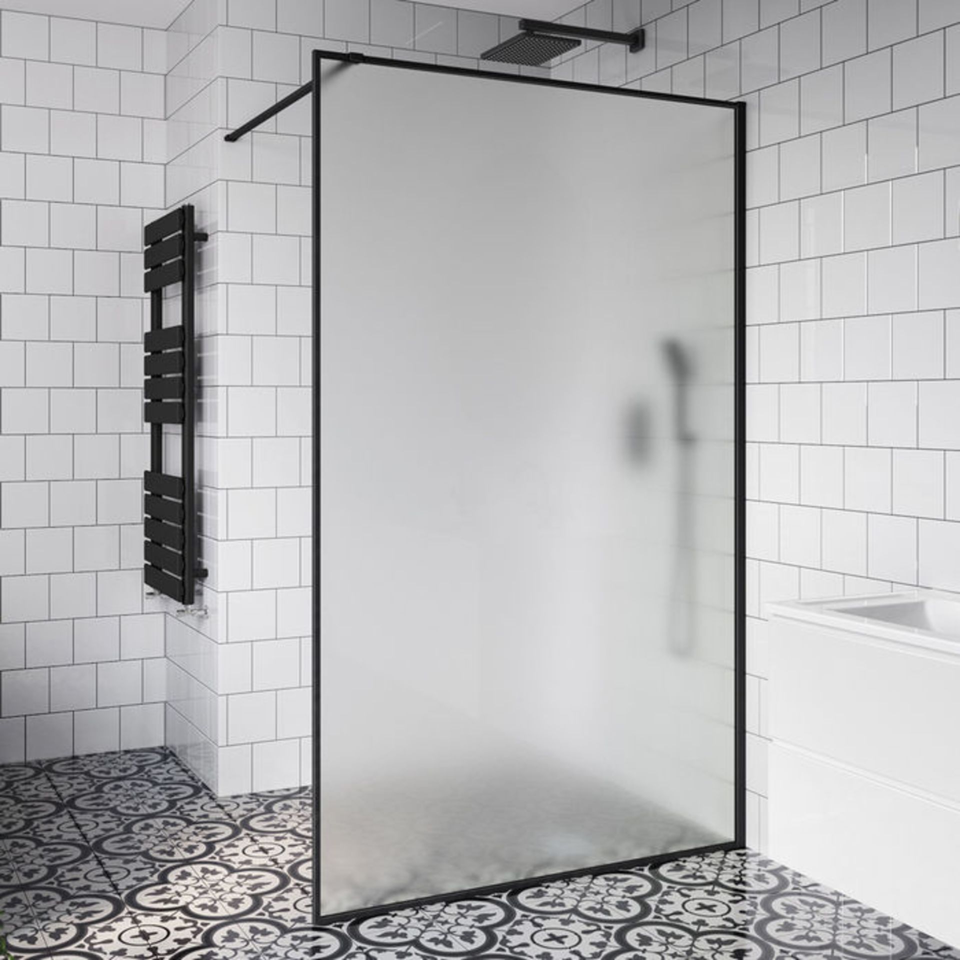 (MQ14) 1200mm- 10mm Black Frame Frosted Glass Shower Screen. RRP £499.99. Manufactured from 1... - Image 3 of 4