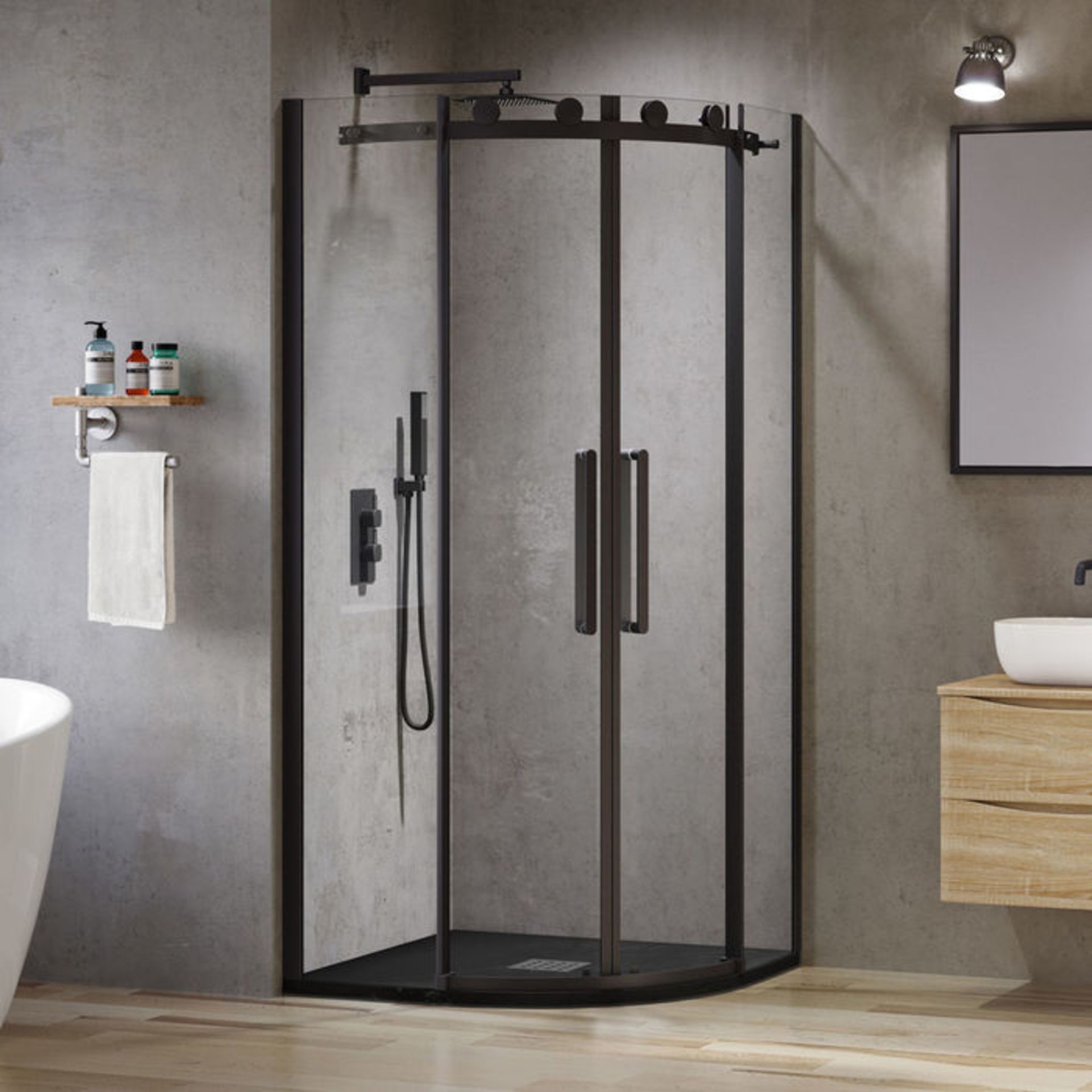 (MQ76) 900x900mm - 8mm - Designer Black Frameless EasyClean Quadrant Shower Enclosure. RRP £49... - Image 2 of 4