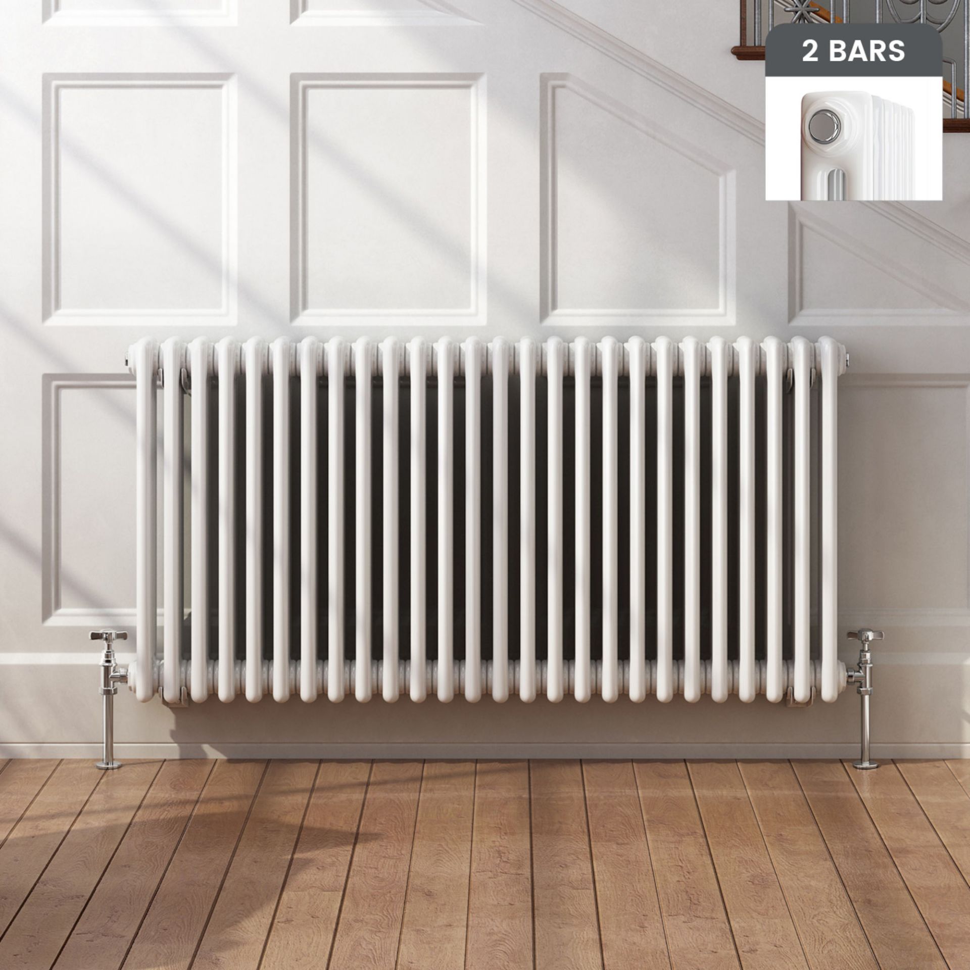 (MQ25) 600x1226mm Traditional White Double Panel Horizontal Column Radiator. RRP £541.99. Made...