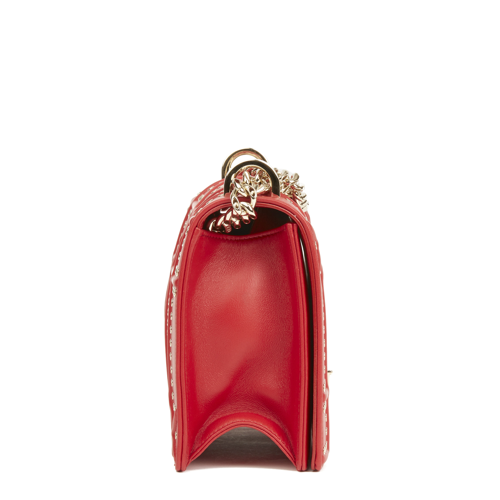 Red Lambskin Eyelet Diorama Flap Bag - Image 8 of 11