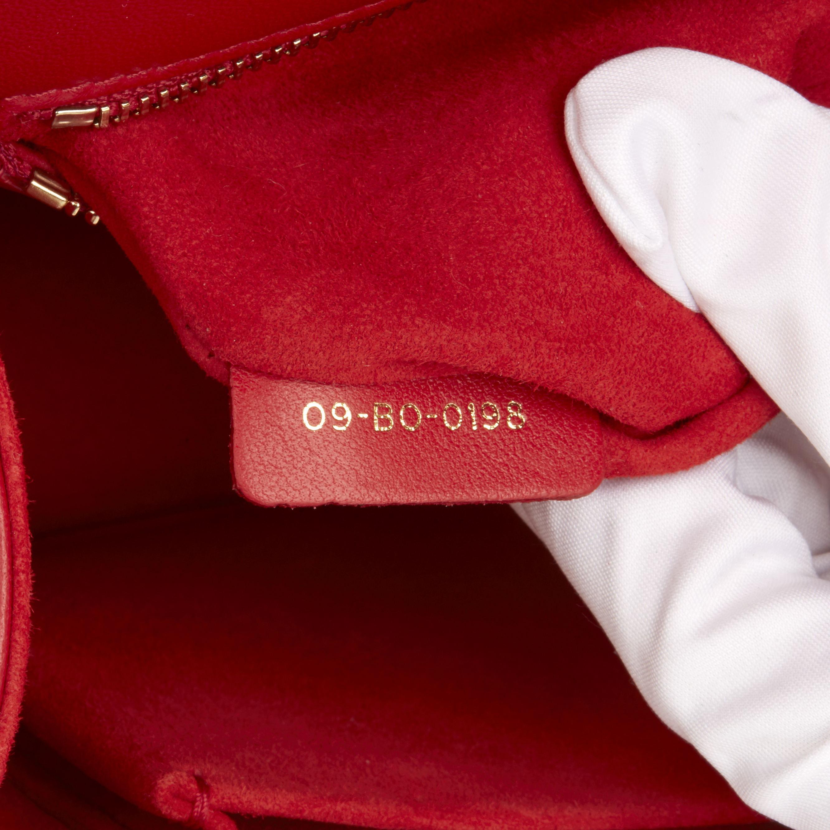 Red Lambskin Eyelet Diorama Flap Bag - Image 10 of 11