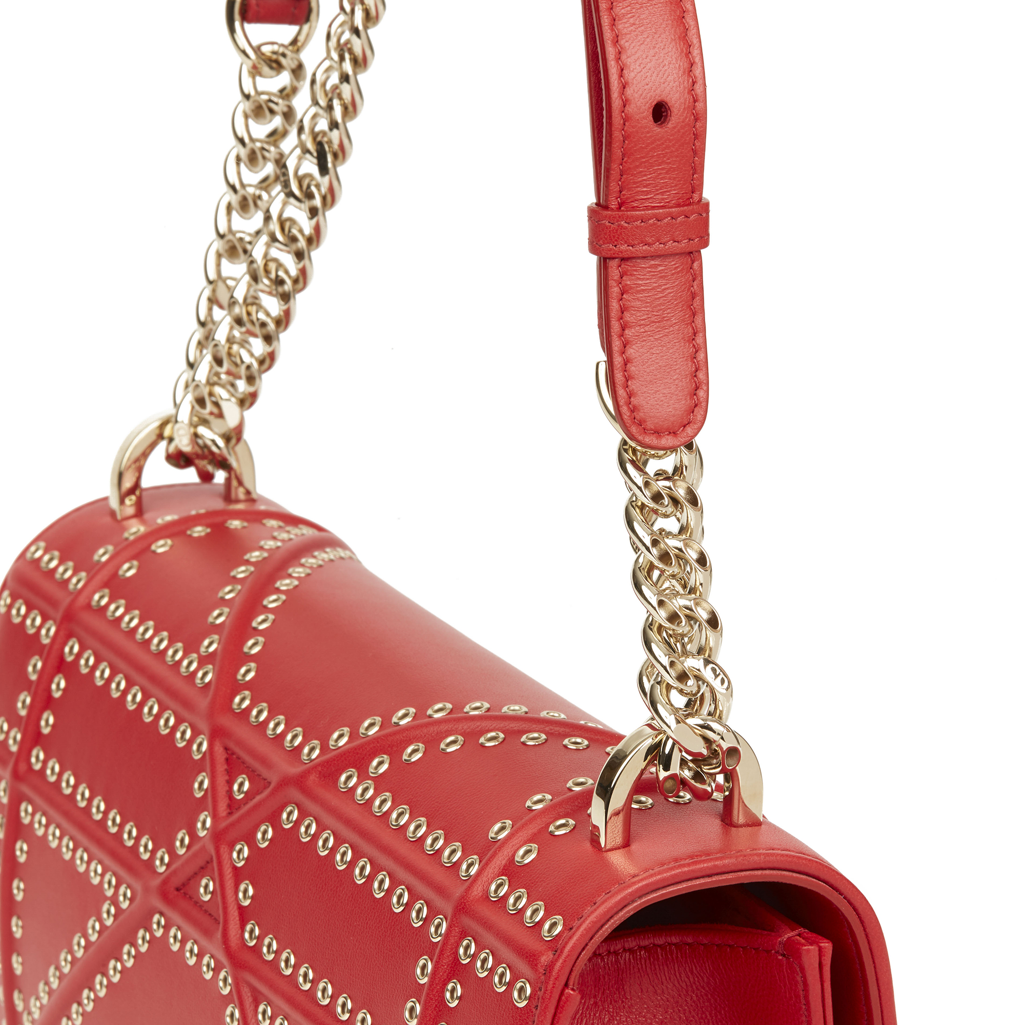 Red Lambskin Eyelet Diorama Flap Bag - Image 5 of 11