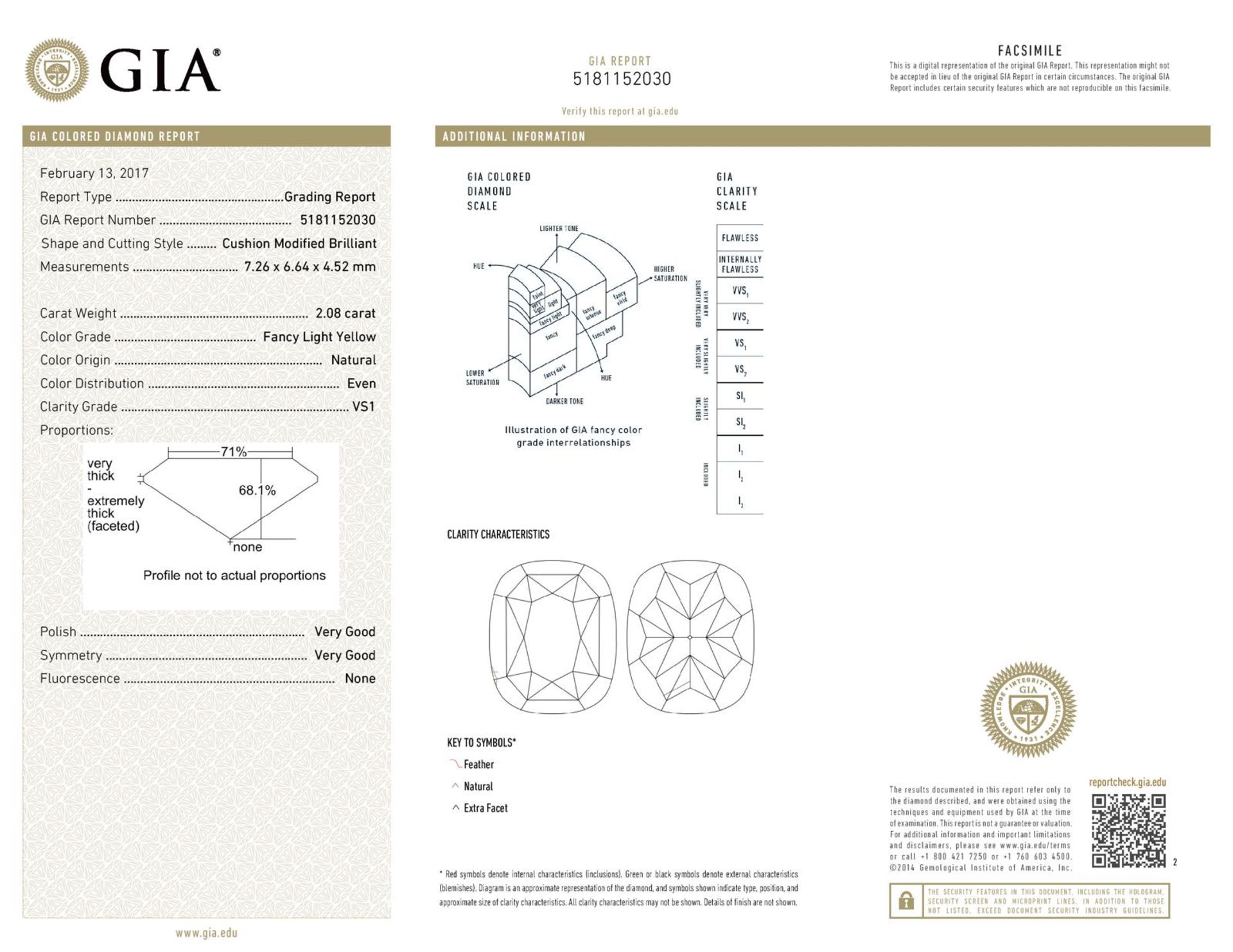 GIA Cert. 2.08 ct. Fancy Light Yellow Diamond - VS1 - Image 2 of 2