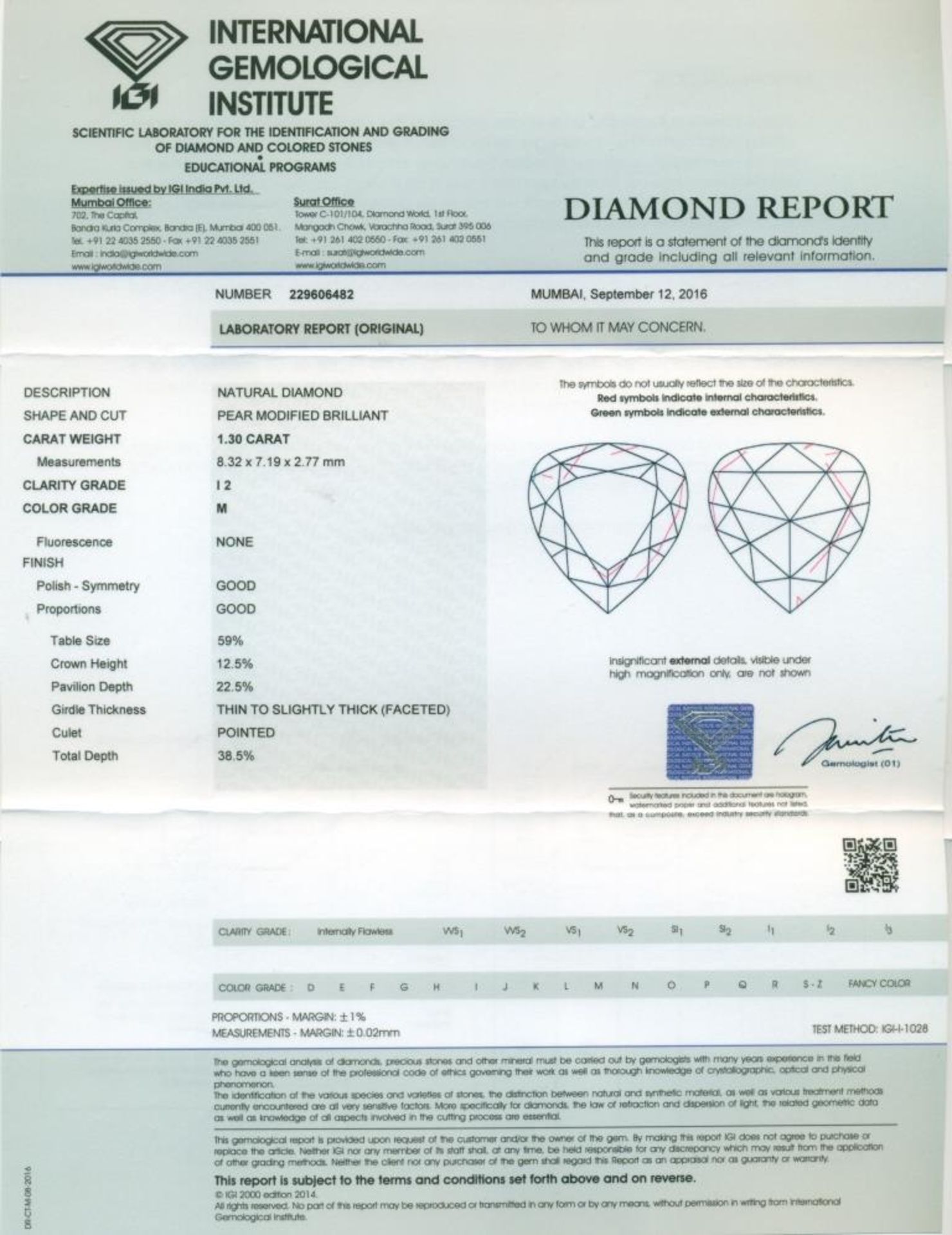 IGI Cert. 1.30 ct. Diamond - M - I 2 - Untreated - Image 5 of 5