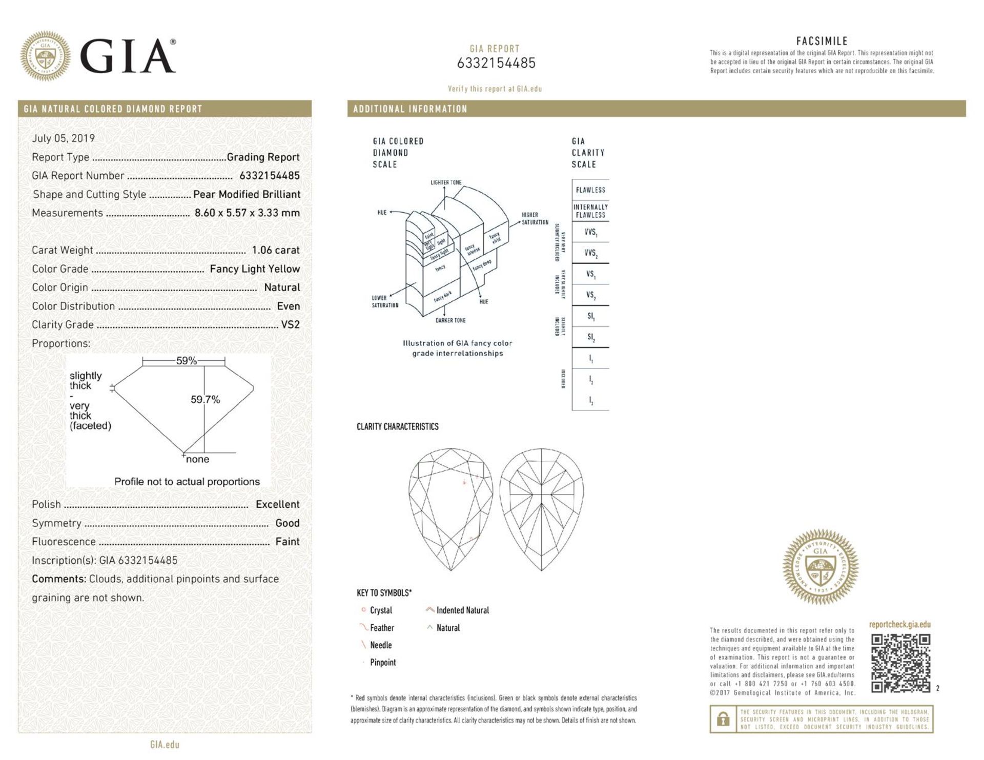 GIA Cert. 1.06 ct. Fancy Light Yellow Diamond - VS2 - Image 2 of 2