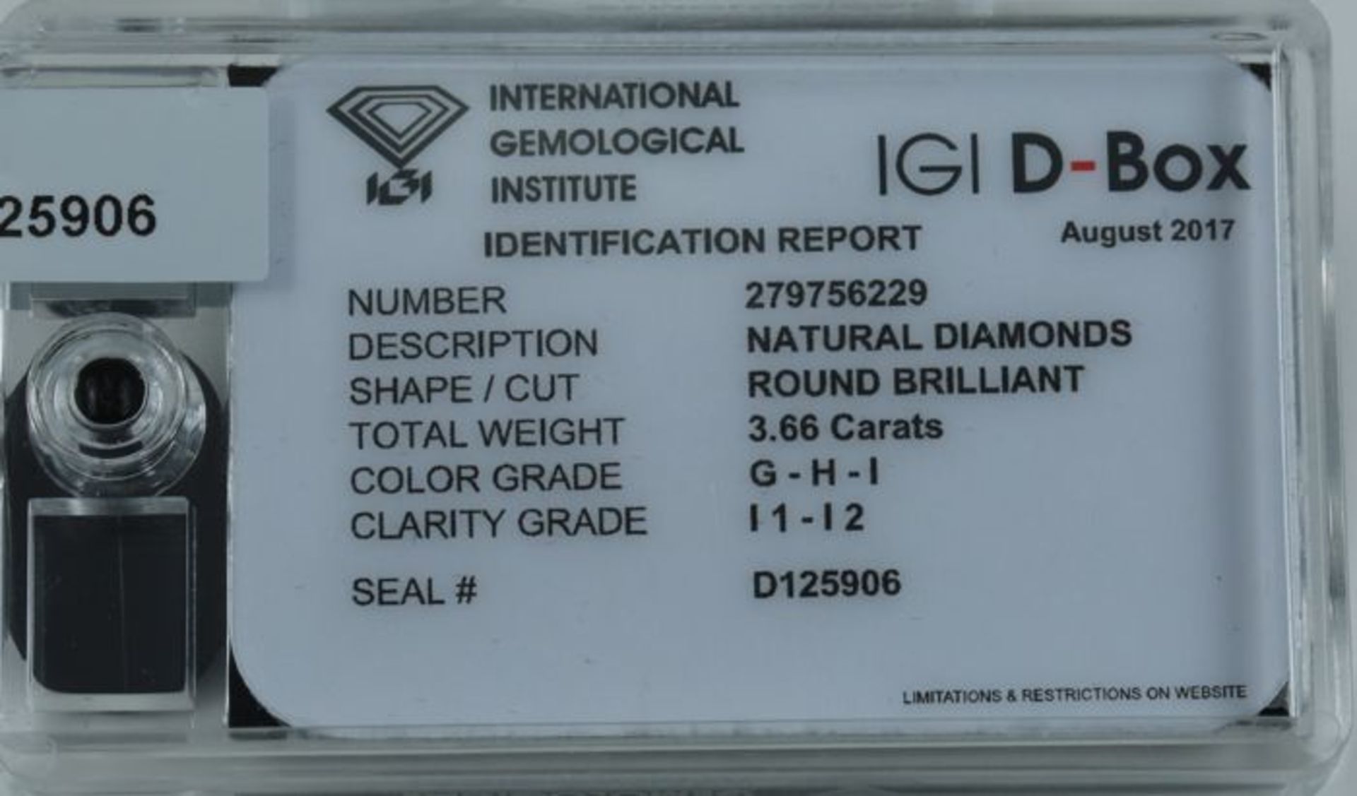 IGI Certified Sealed 3.66 ct. Diamond "D Box" Untreated - Image 3 of 3