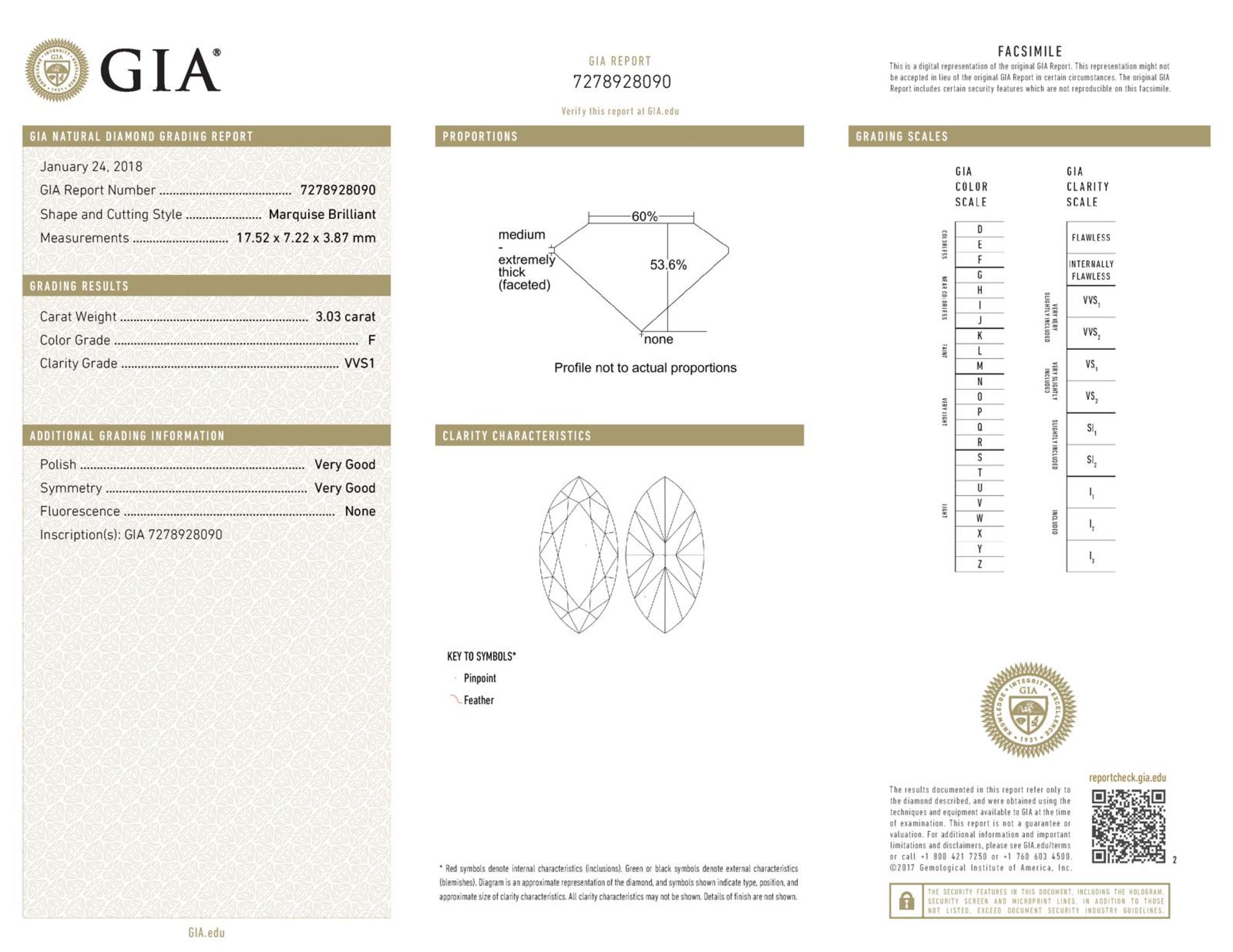 GIA Cert. 3.03 ct. Marquise shape Diamond - F/VVS1 - Image 2 of 2