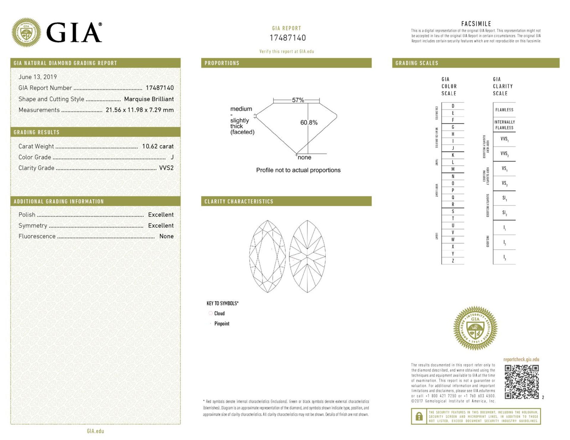 GIA Cert. 10.62 ct. Marquise shape Diamond - J/VVS2 - Image 2 of 2