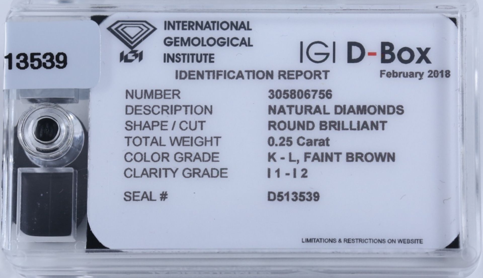 IGI Sealed 0.25 ct. Diamond "D-Box" - K-L UNTREATED - Image 2 of 3