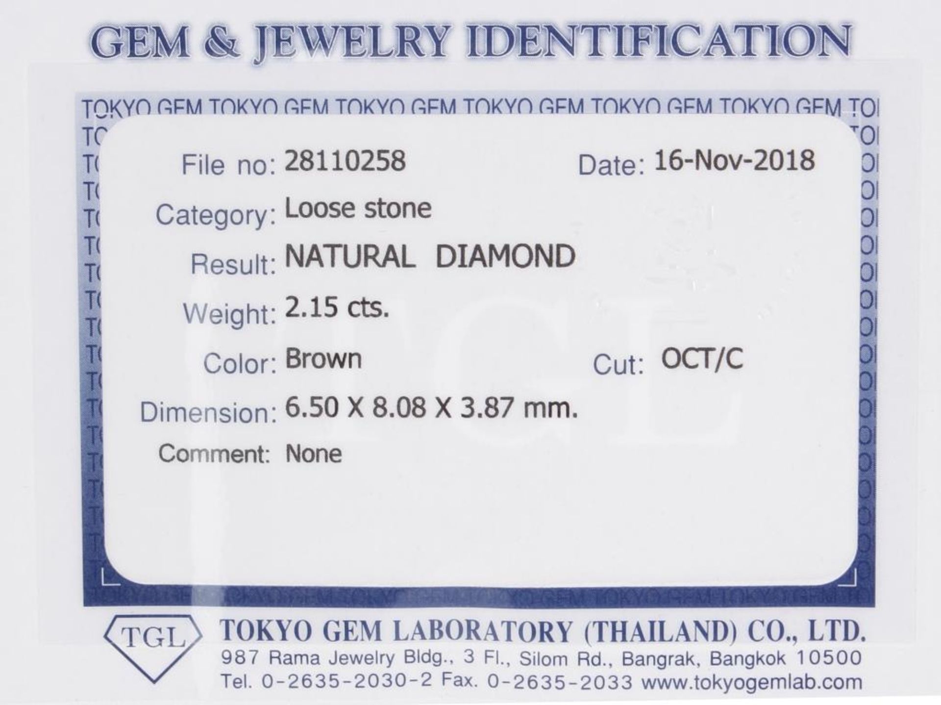 Tokyo Gem Lab Certified Sealed 2.15 ct. Brown Diamond - Image 2 of 5