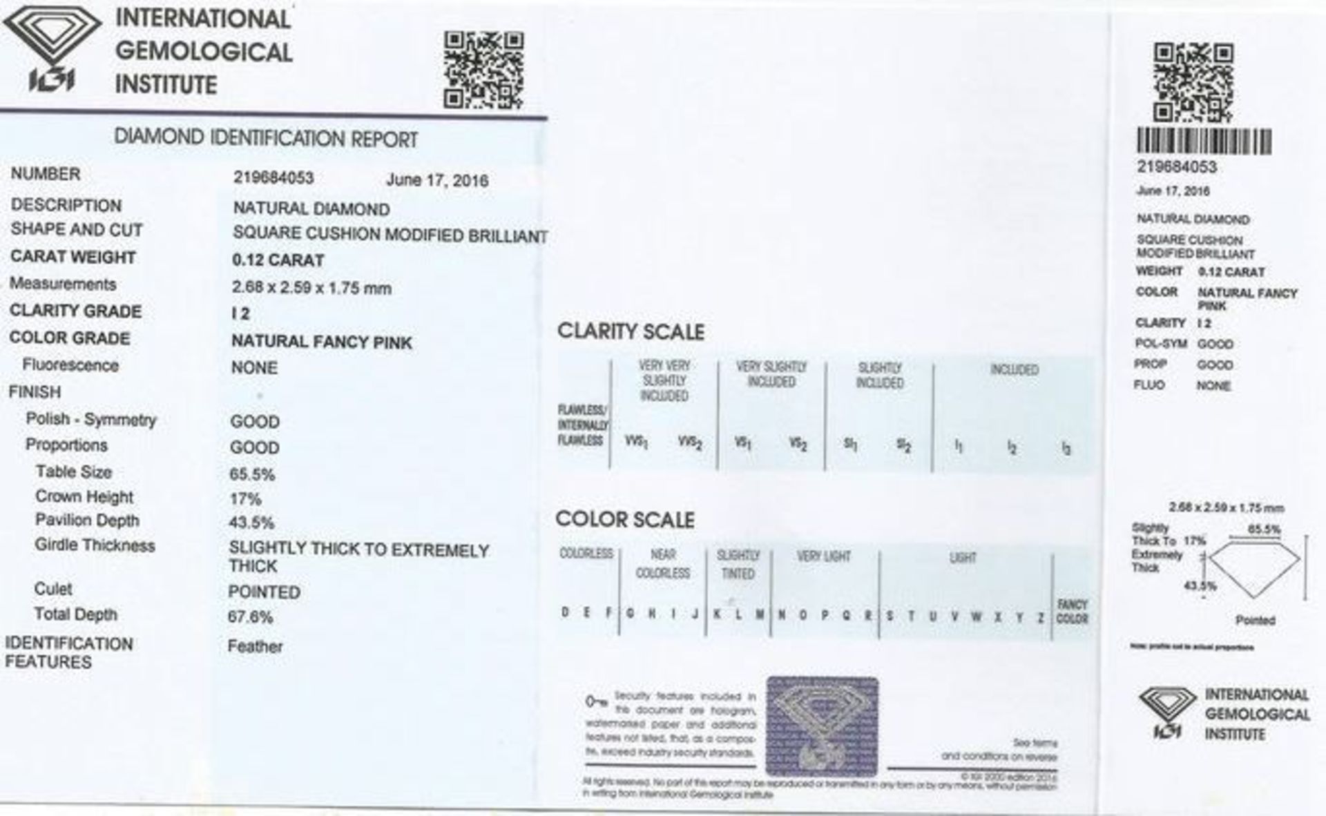 IGI Certified 0.12ct. Fancy Pink Diamond - I2 UNTREATED - Image 2 of 8