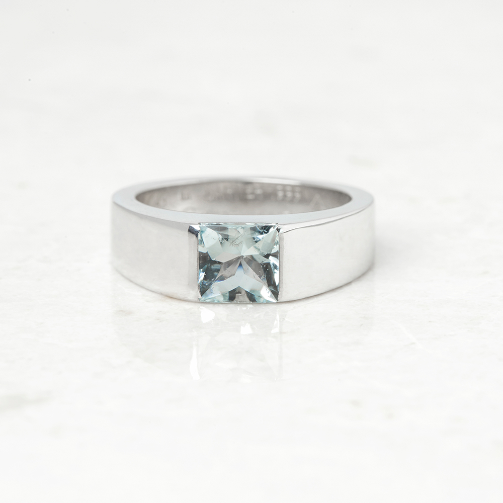 18k White Gold Aquamarine Tank Ring - Image 11 of 11