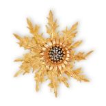 18k Yellow, White & Rose Gold Vintage Thistle Brooch