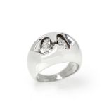 18k White Gold Diamond Doppio Cuore Dome Ring