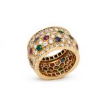 18k Yellow Gold Multi-Gemstone Nigeria Band Ring