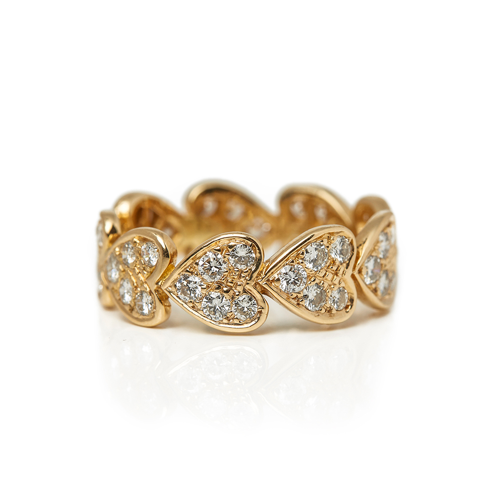 18k Yellow Gold Diamond Heart Design Band Ring - Image 10 of 11
