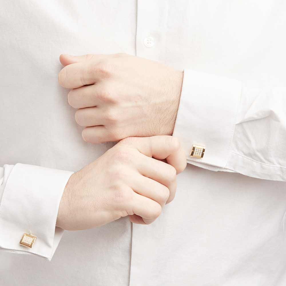 18k Yellow Gold Diamond Tank Francaise Cufflinks - Image 3 of 10