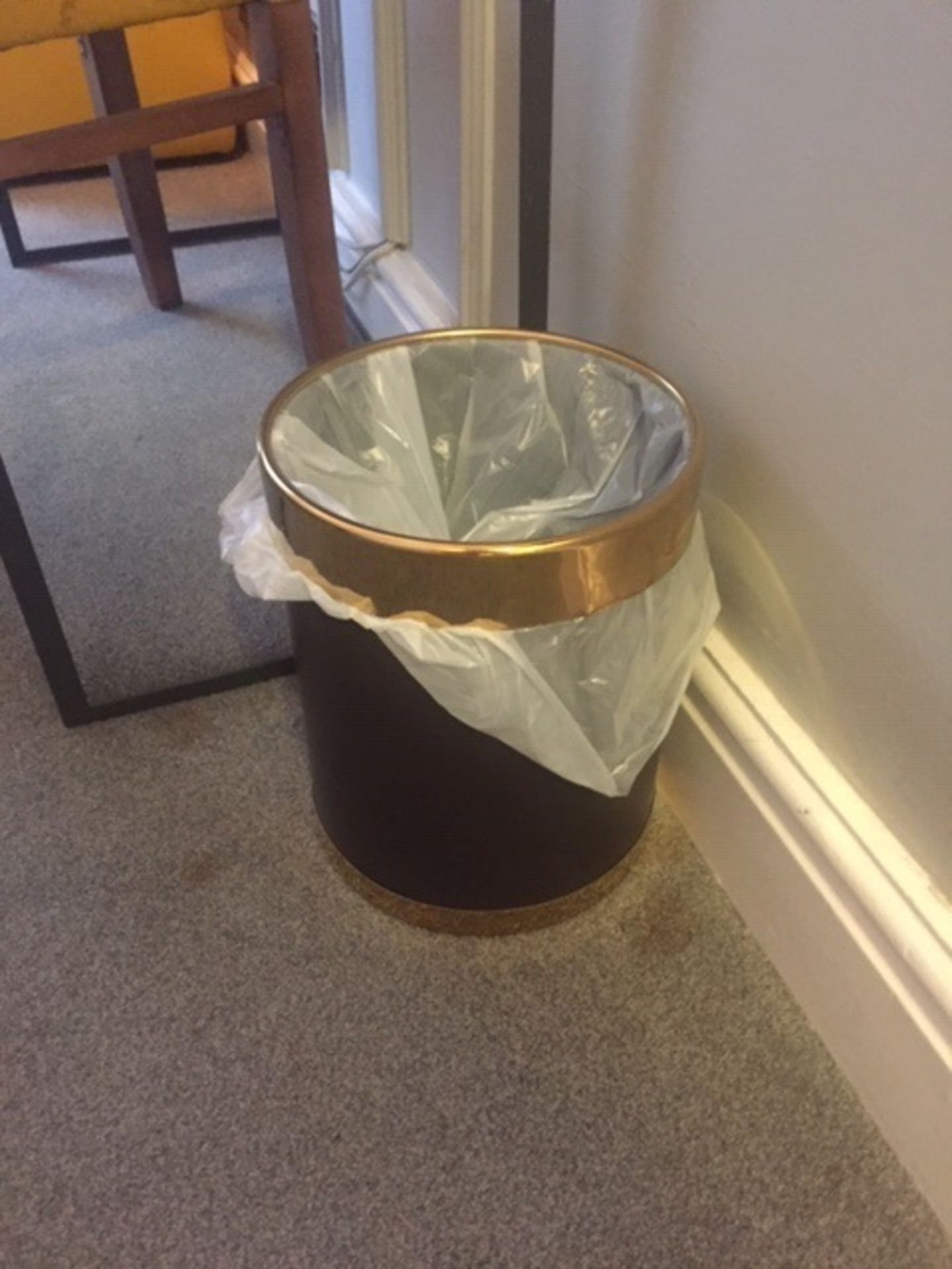 Faux brown leather bin with gold removable rim x 7