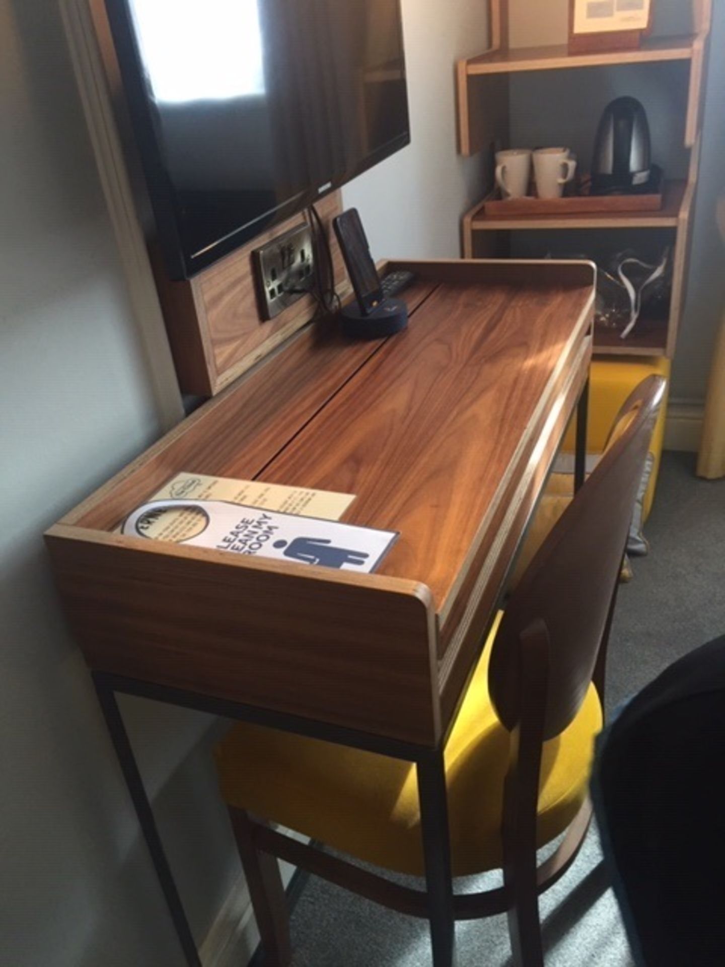 Slim line wood desk with lid for internal storage - matching other items listed. Commercial quality. - Image 3 of 3