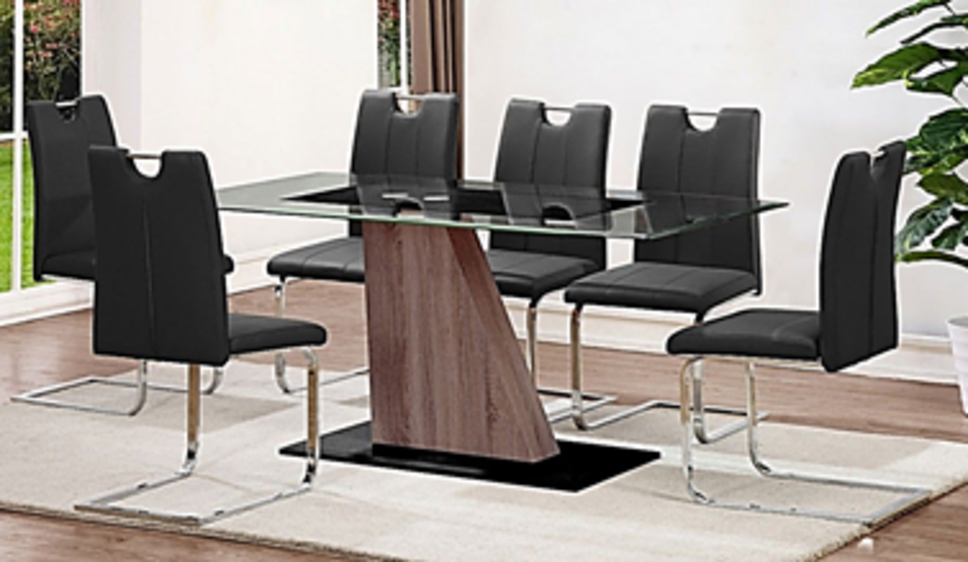 Dining table with 6 leather chairs