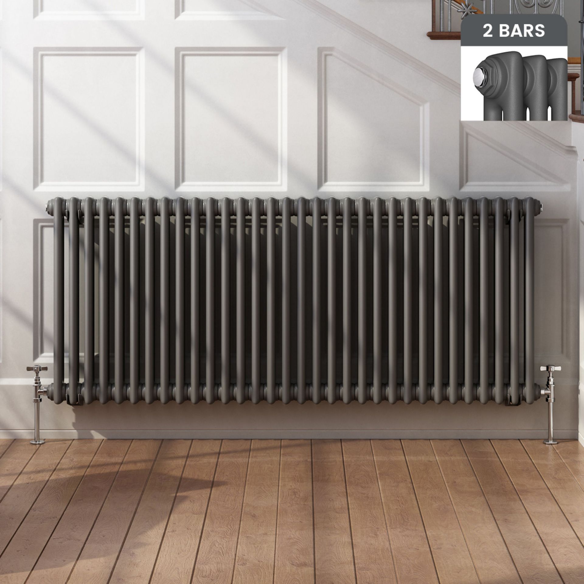 (RK16) 600x1458mm Anthracite Double Panel Horizontal Colosseum Traditional Radiator. RRP £524....