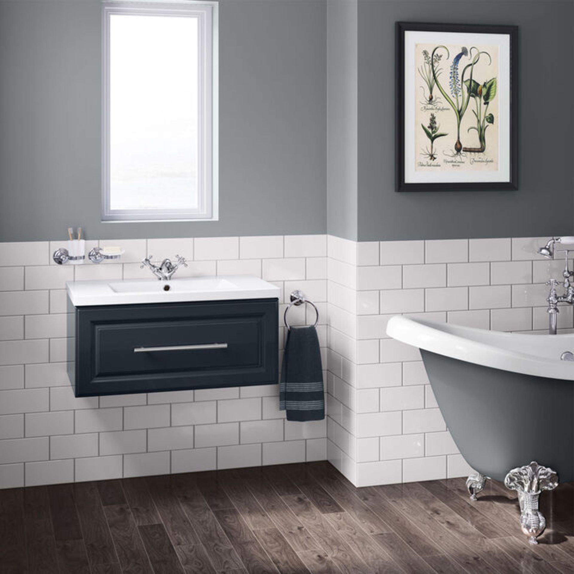 (RK5) 800mm Arden Gloss Black Blue Vanity Unit - Wall Hung. RRP £499.99. Comes complete with b... - Image 3 of 5