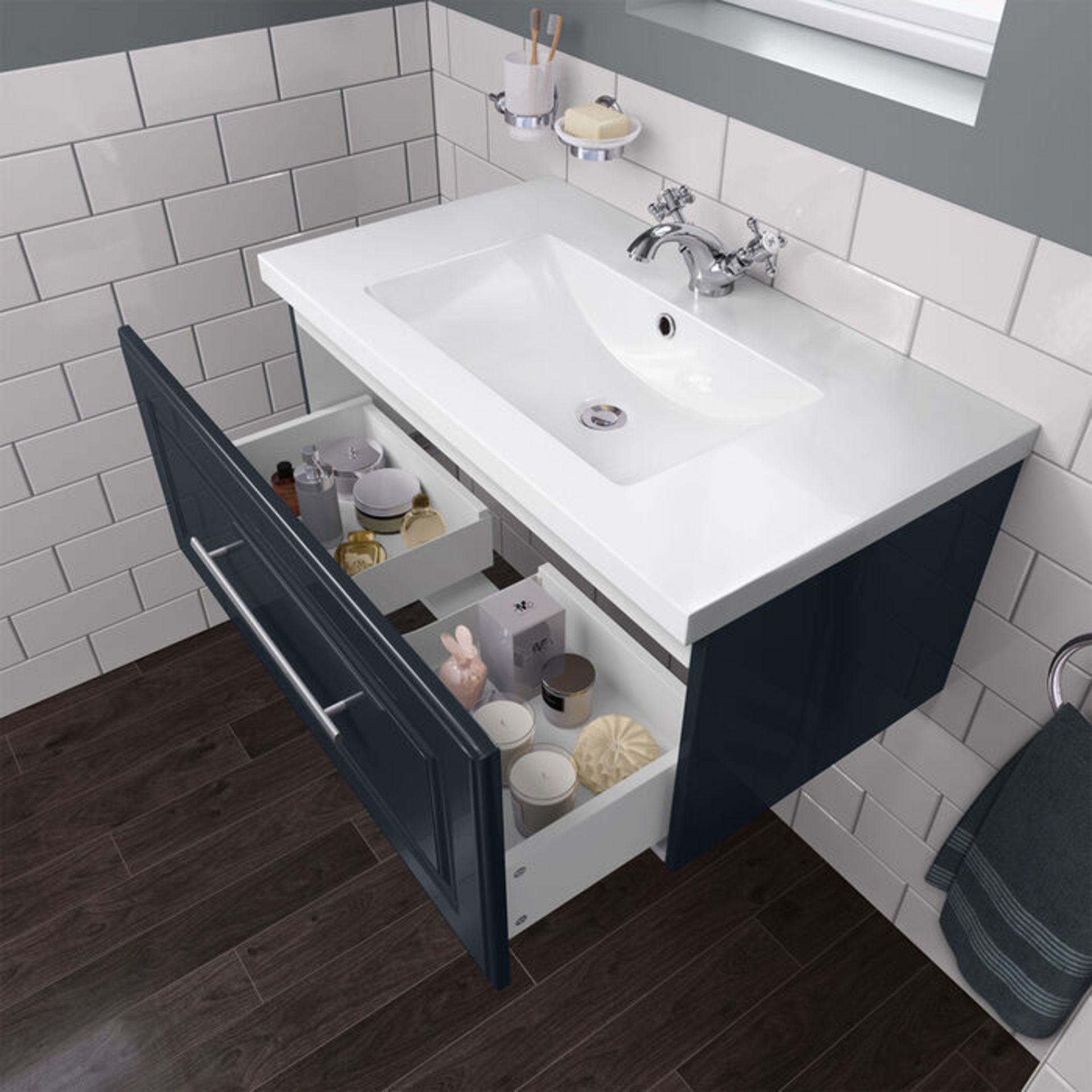 (RK5) 800mm Arden Gloss Black Blue Vanity Unit - Wall Hung. RRP £499.99. Comes complete with b... - Image 2 of 5