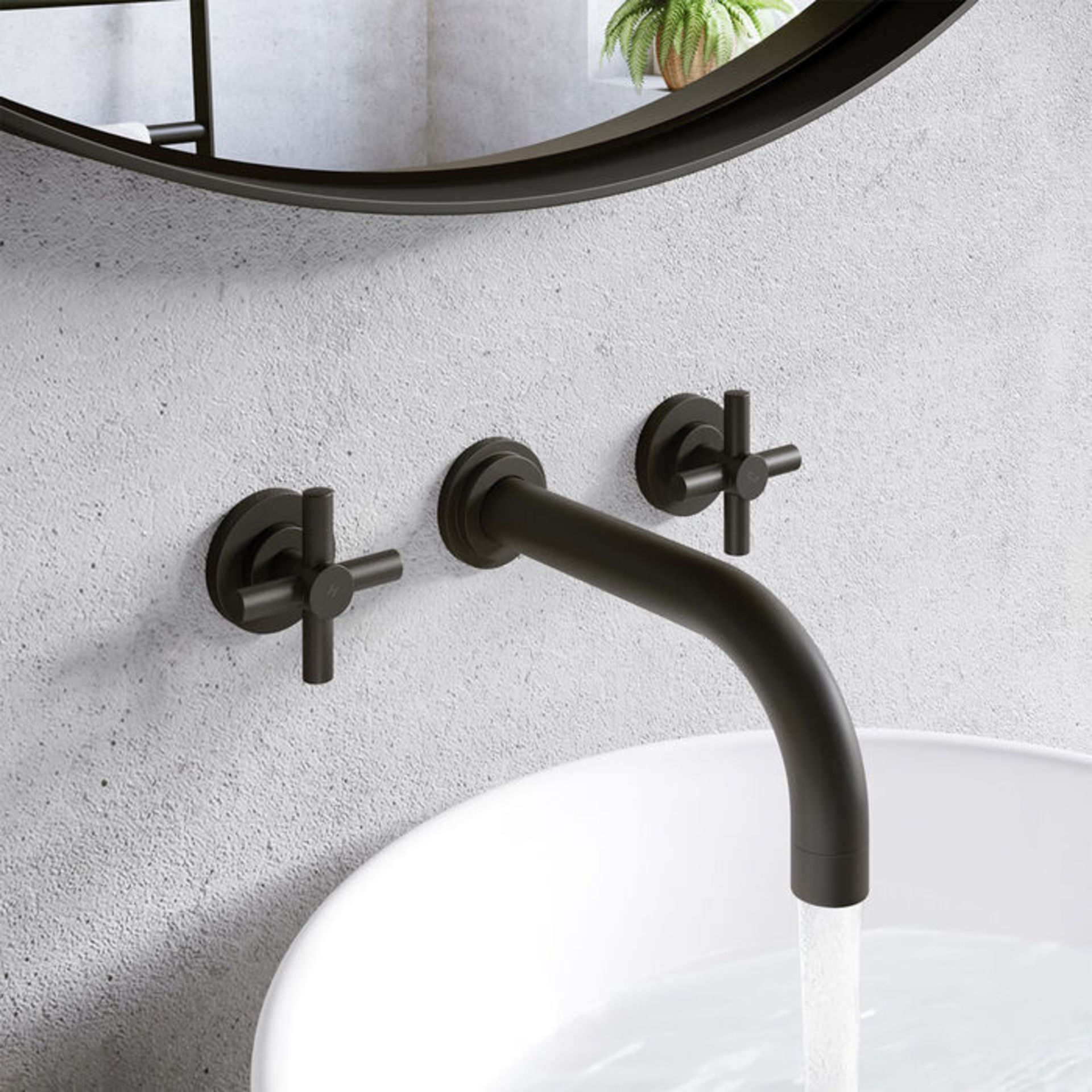 (RK1032) Austin Crosshead Black Wall Mounted Sink Tap. RRP £149.99. Luxurious sleek matte fini...