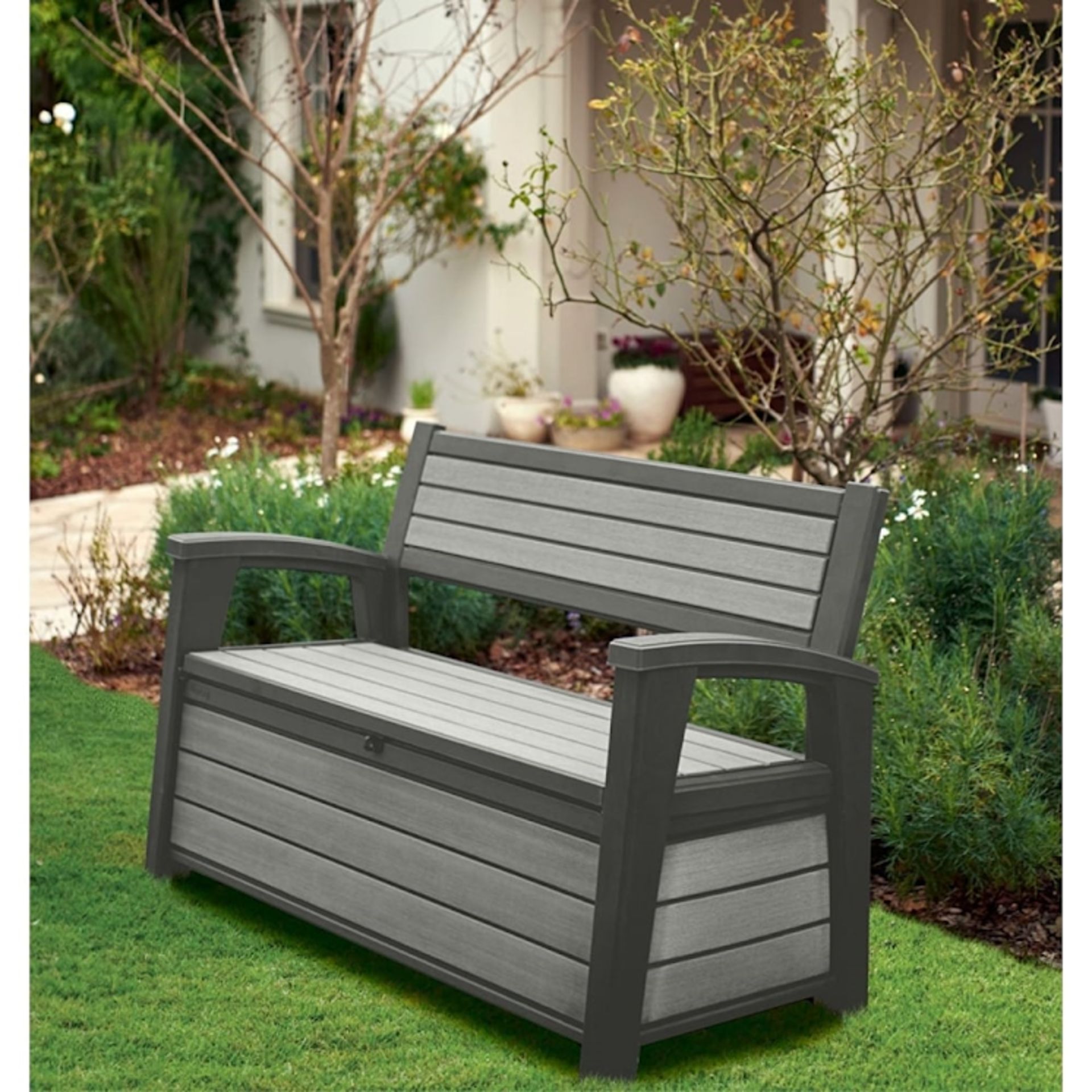 Keter Hudson plastic garden storage bench Maintenance free, Can be left outside all year long! Large